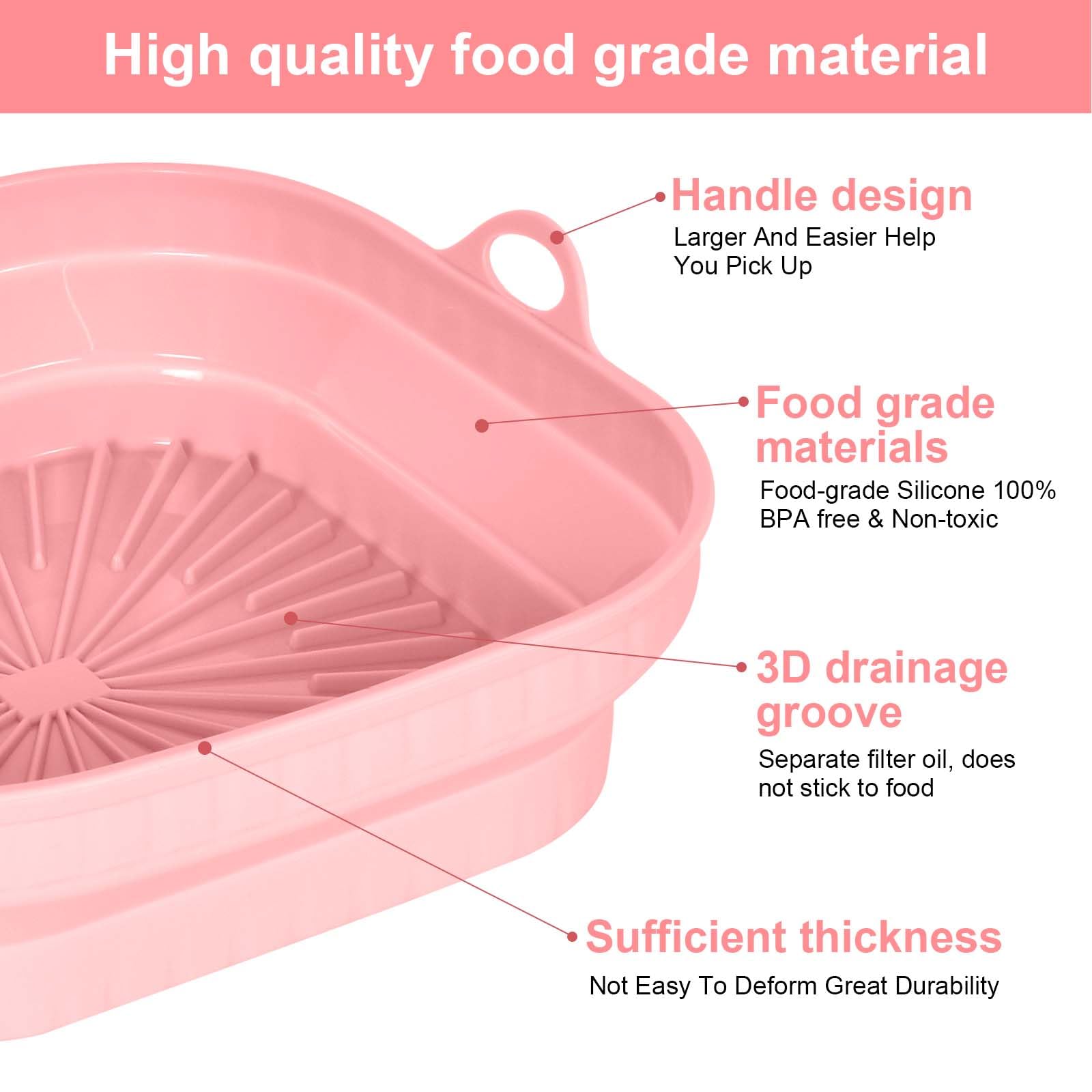 8 Inch Reusable Silicone Pot Air Fryer Accessories - Microwave & Steamer Safe, Non-Slip Silicone Liner for Air Fryer (Pink) - Perfect for Baking, Roasting, and Meal Prep