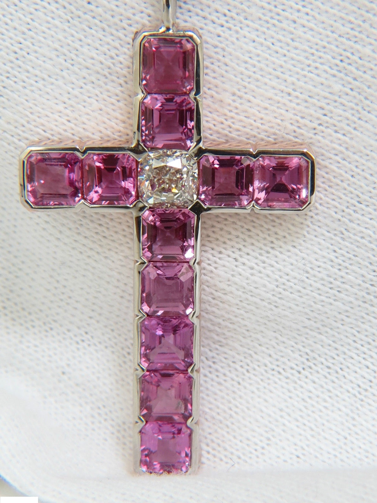 18KT Gold GIA Certified 10.41CT Natural Pink Sapphire Diamond Cross Pendant Necklace - Elegant Jewelry for Weddings, Anniversaries & Special Occasions