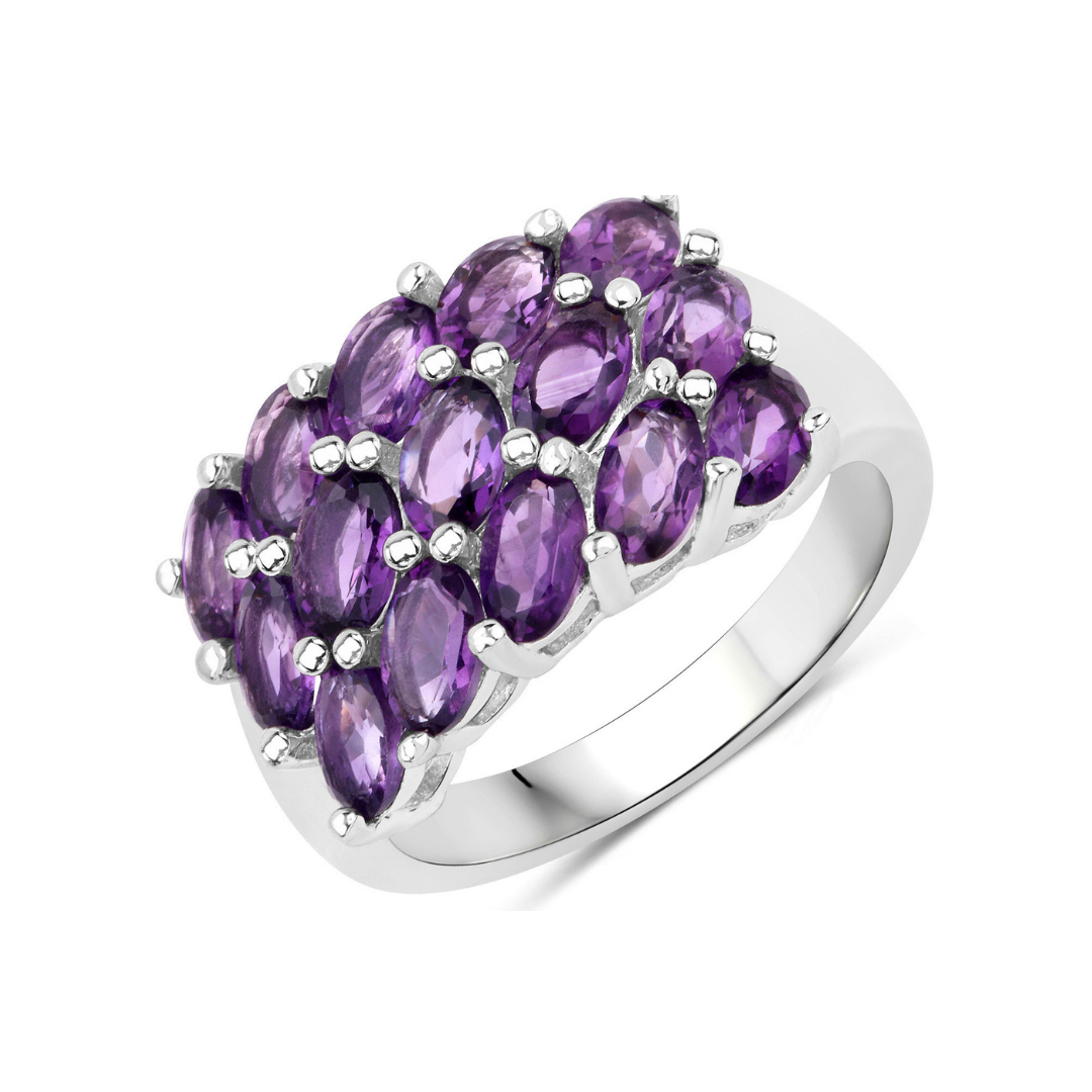 Genuine Amethyst Cluster Ring Sterling Silver 925 - Elegant Bohemian Jewelry for Women, Gift for Her, Wedding, Party & Everyday Wear
