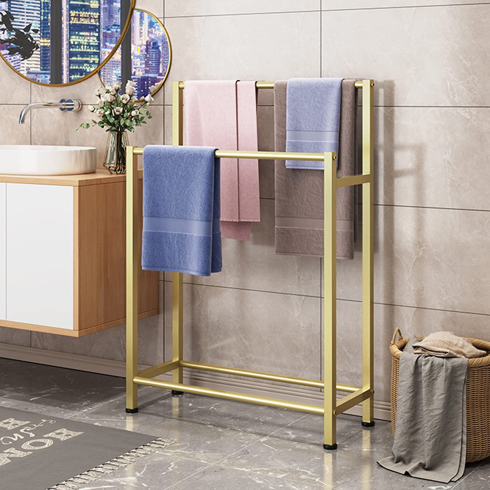 No-Drill 2-Tier Bathroom Towel Stand with Shelf - Rustproof Stainless Steel Towel Rack for Indoor/Outdoor Use - Perfect for Spa, Poolside & Home Decor