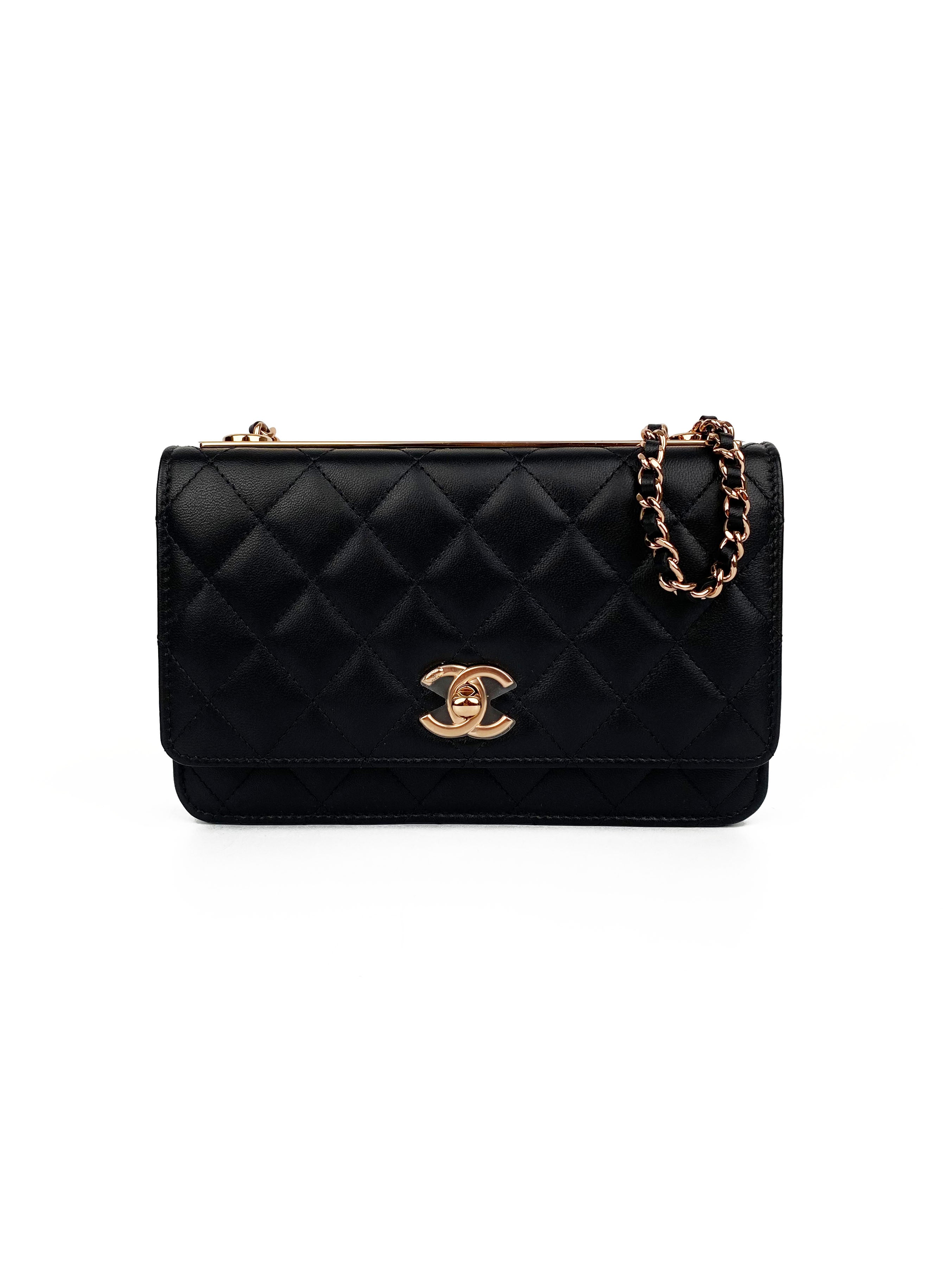 Chanel Black Trendy Wallet on Chain with Rose Gold Hardware - Stylish Crossbody Bag for Women, Perfect for Evening Parties, Date Nights & Special Occasions