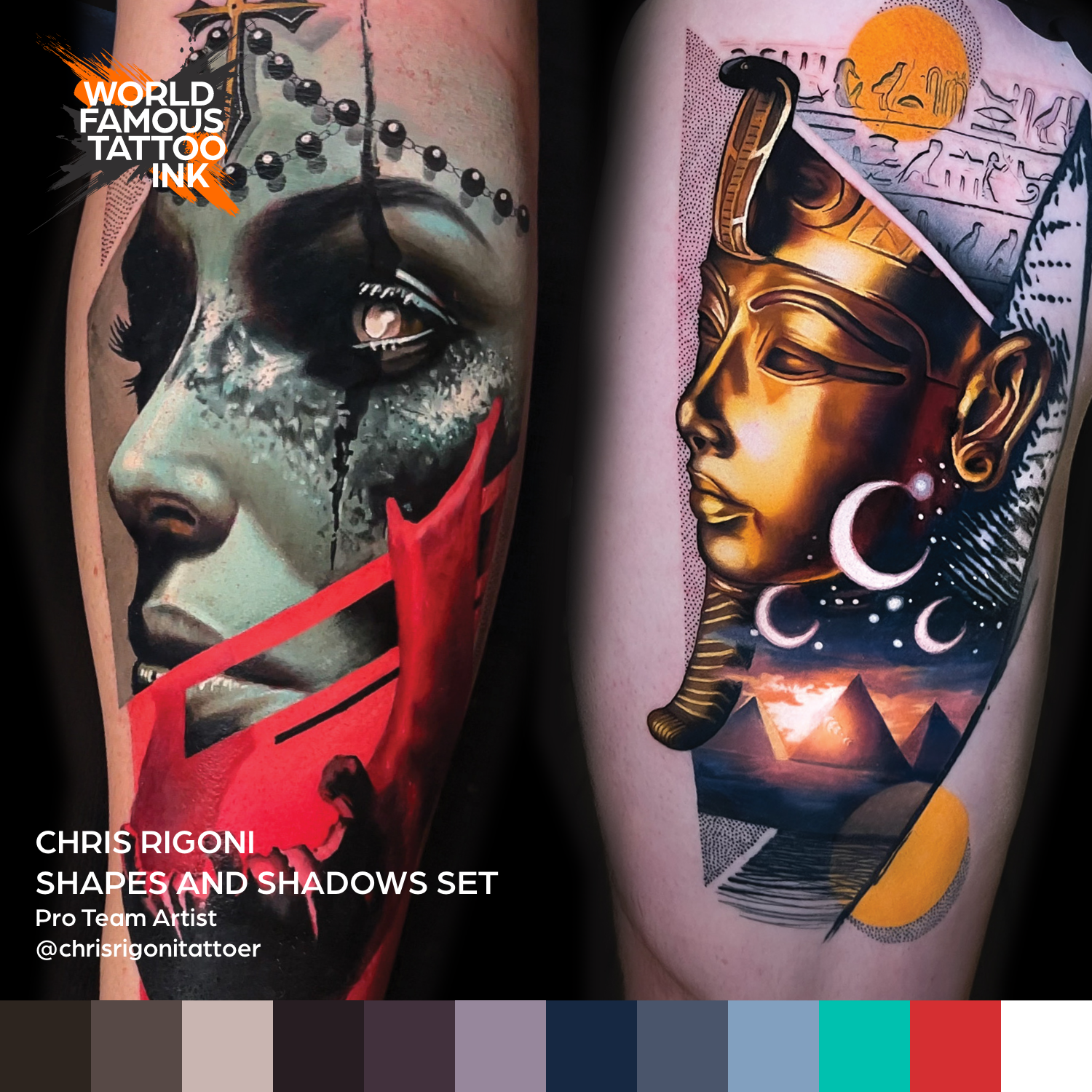 Chris Rigoni Shadows & Shapes 12 Bottle Tattoo Ink Set - Professional 1oz Tattoo Supplies for Artists - Perfect for Tattoo Studios & Body Art