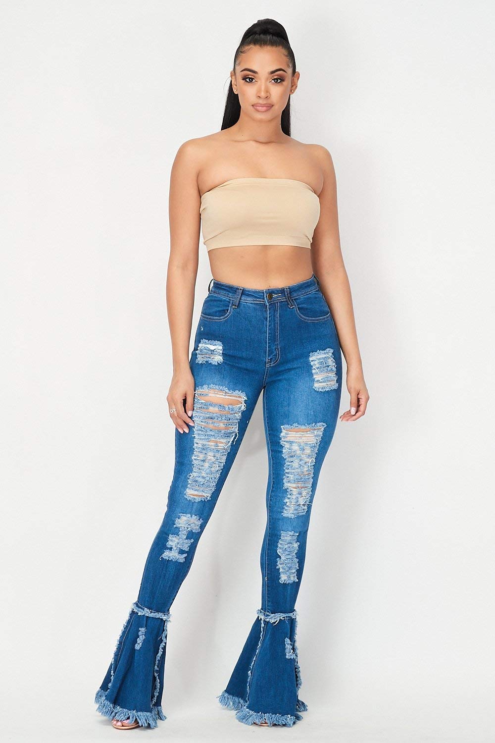 High Waisted Stretchy Bell Bottom Jeans for Women - Comfortable Flared Denim Pants with Elastic Waistband - Perfect for Casual Outfits, Retro Style & 70s Fashion Looks