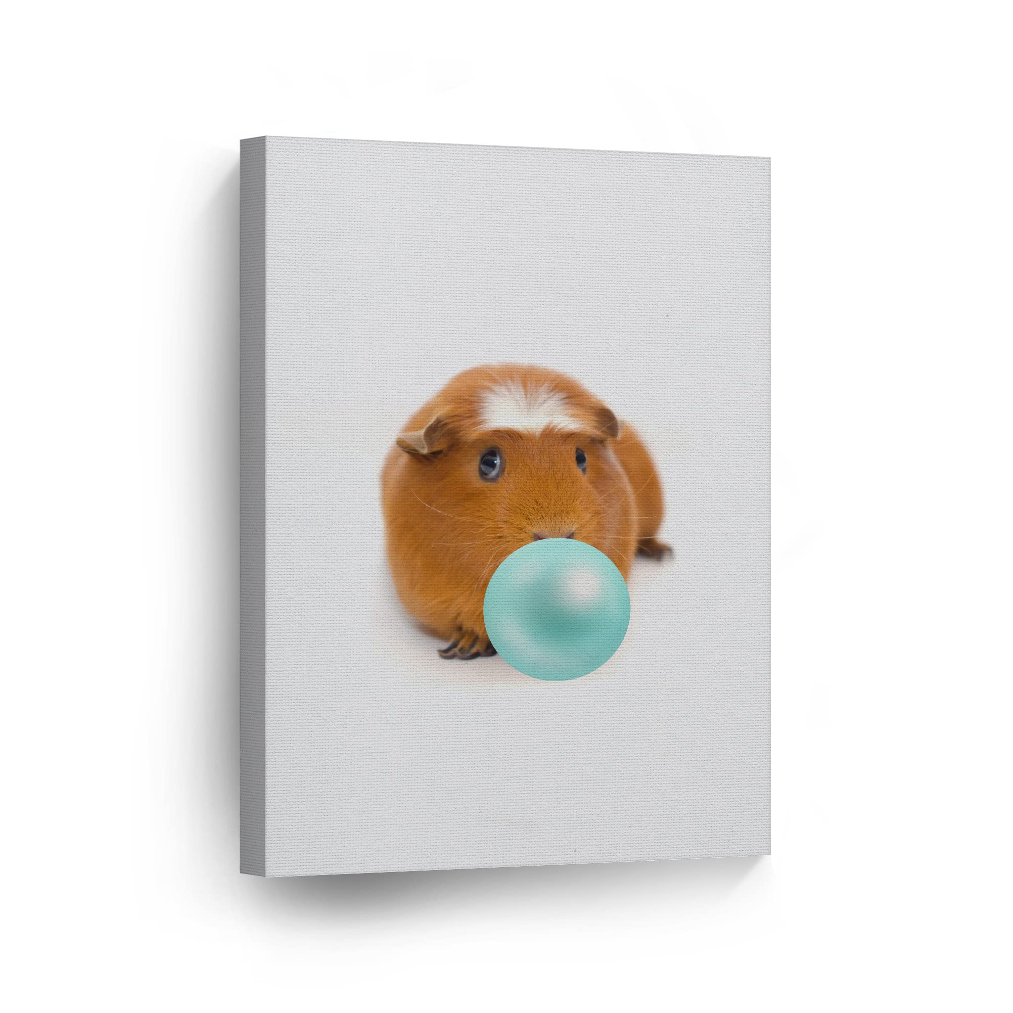 Fluffy Guinea Pig Chewing Bubble Gum Canvas Wall Art Print - 36x24 | Pet Lover Gift, Rodent Portrait, Animal Decor for Living Room, Bedroom & Nursery | Perfect for Guinea Pig Enthusiasts & Kids' Rooms