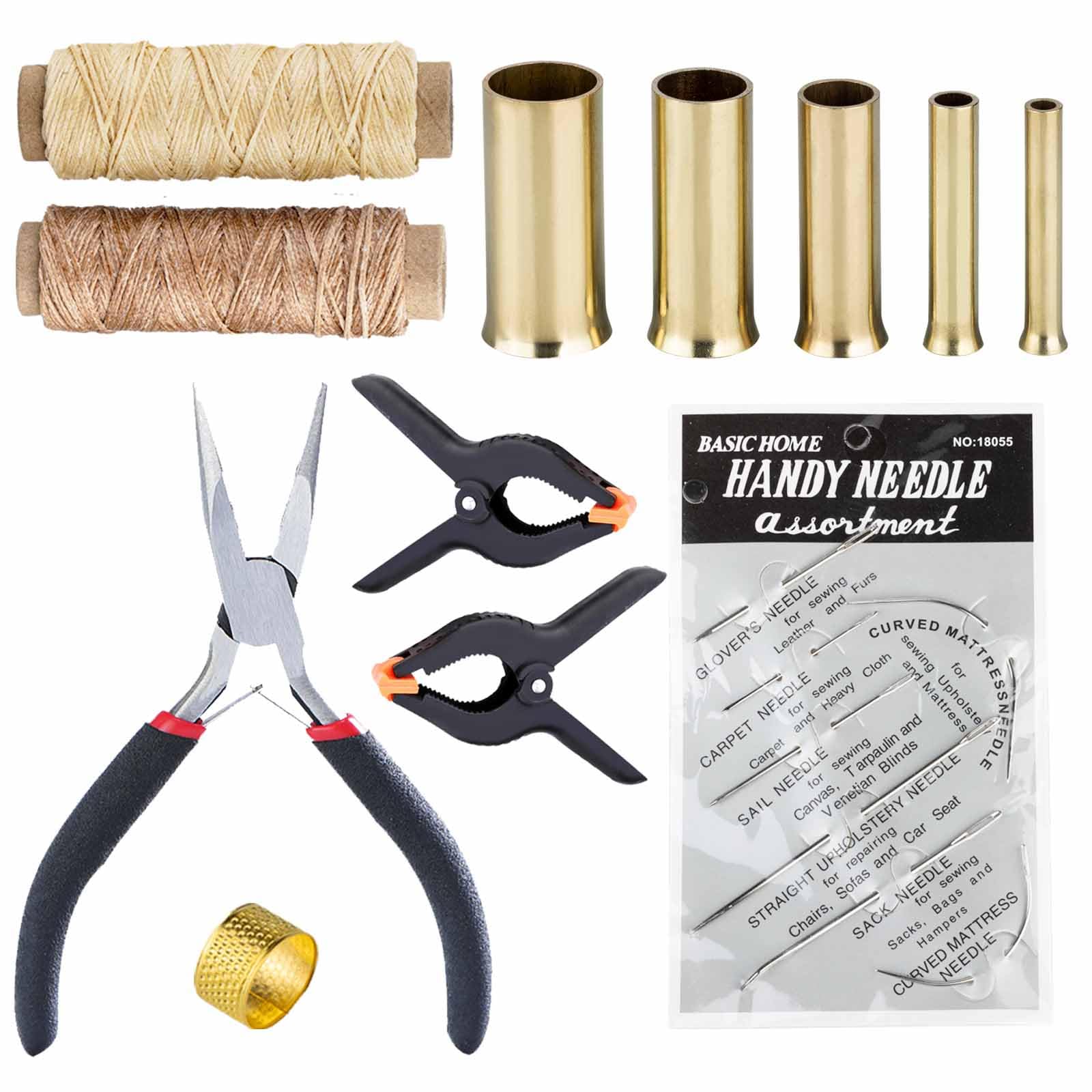 Premium Pine Needle Basket Making Kit - Includes Gauge, Waxed Thread, Needle, Thimble Ring, Long Nose Pliers & Rattan Webbing - Complete Wicker Basketry Weaving Supplies (Brass) - Perfect for DIY Crafts, Home Decor & Gift Making