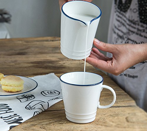 Navy Blue and White Ceramic Creamer Pitcher with Handle - Coffee, Milk, Cream, and Sauce Serving Pitcher for Kitchen - Perfect for Tea Parties, Coffee Bars, and Breakfast Tables