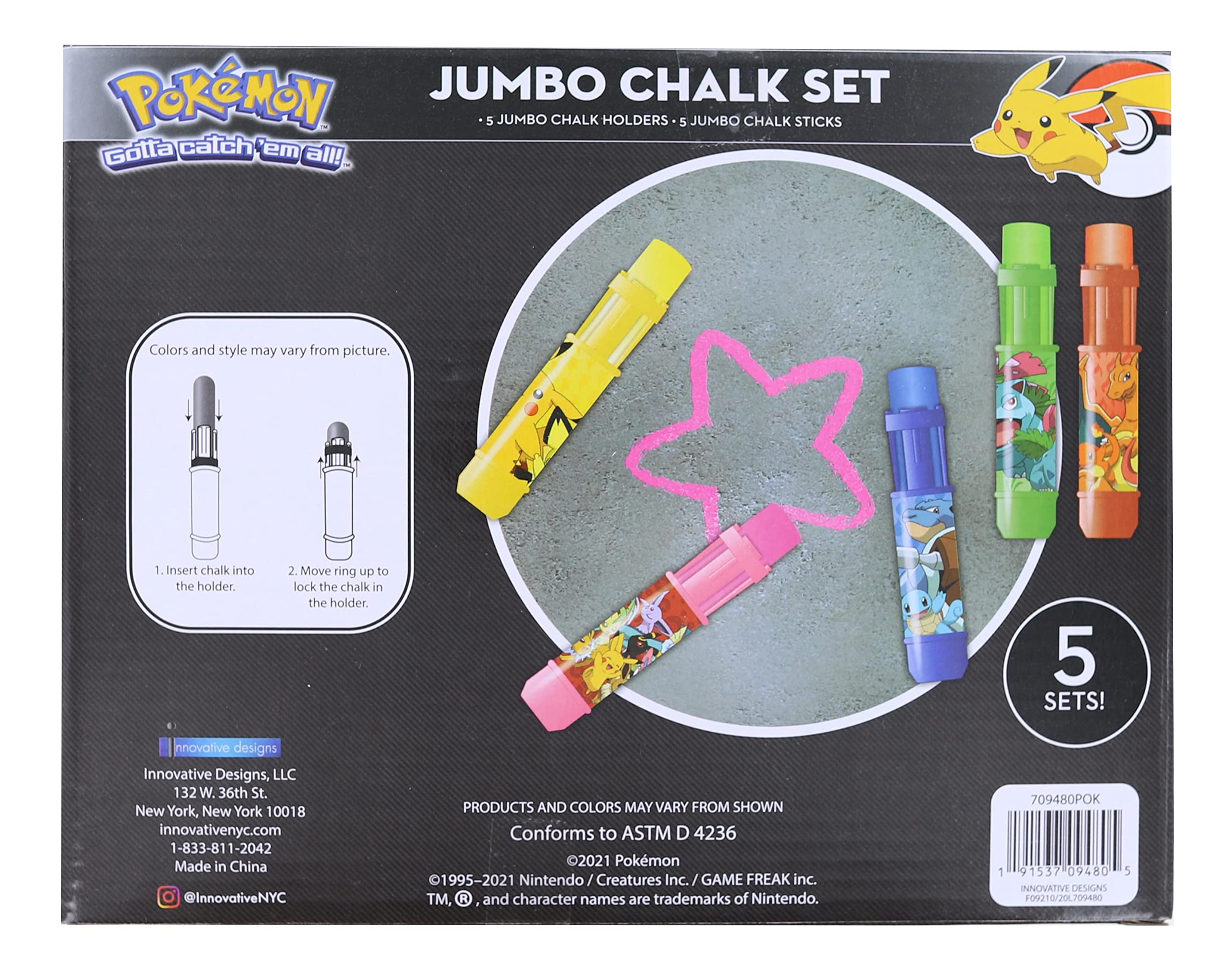 **Pokemon Kids Outdoor Sidewalk Chalk Set - 24 Jumbo Chalks with Holders for Drawing & Play - Fun Sidewalk Art for Kids, Birthday Gifts, Outdoor Activities**