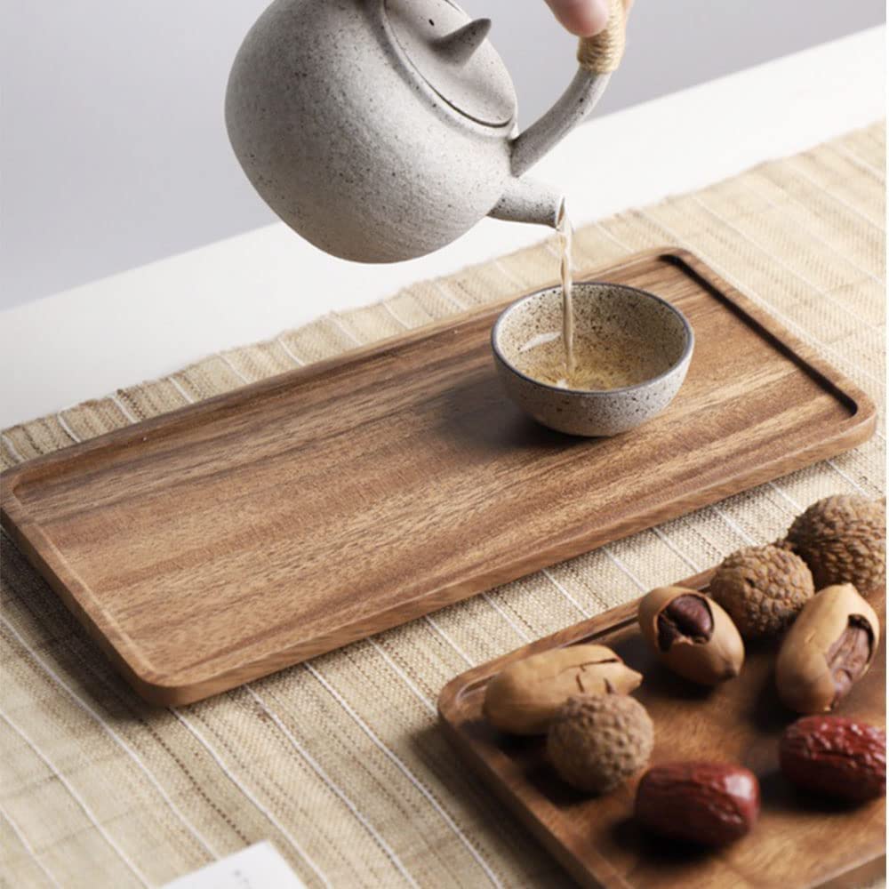 Premium White Lift Wooden Serving Tray Set - Natural Burn Finish Coffee Table Ottoman Tray for Living Room, Bar & Dining Table - Perfect for Serving Tea, Coffee, Beverages & Food Storage - Ideal for Home Entertaining, Brunch & Afternoon Tea Parties