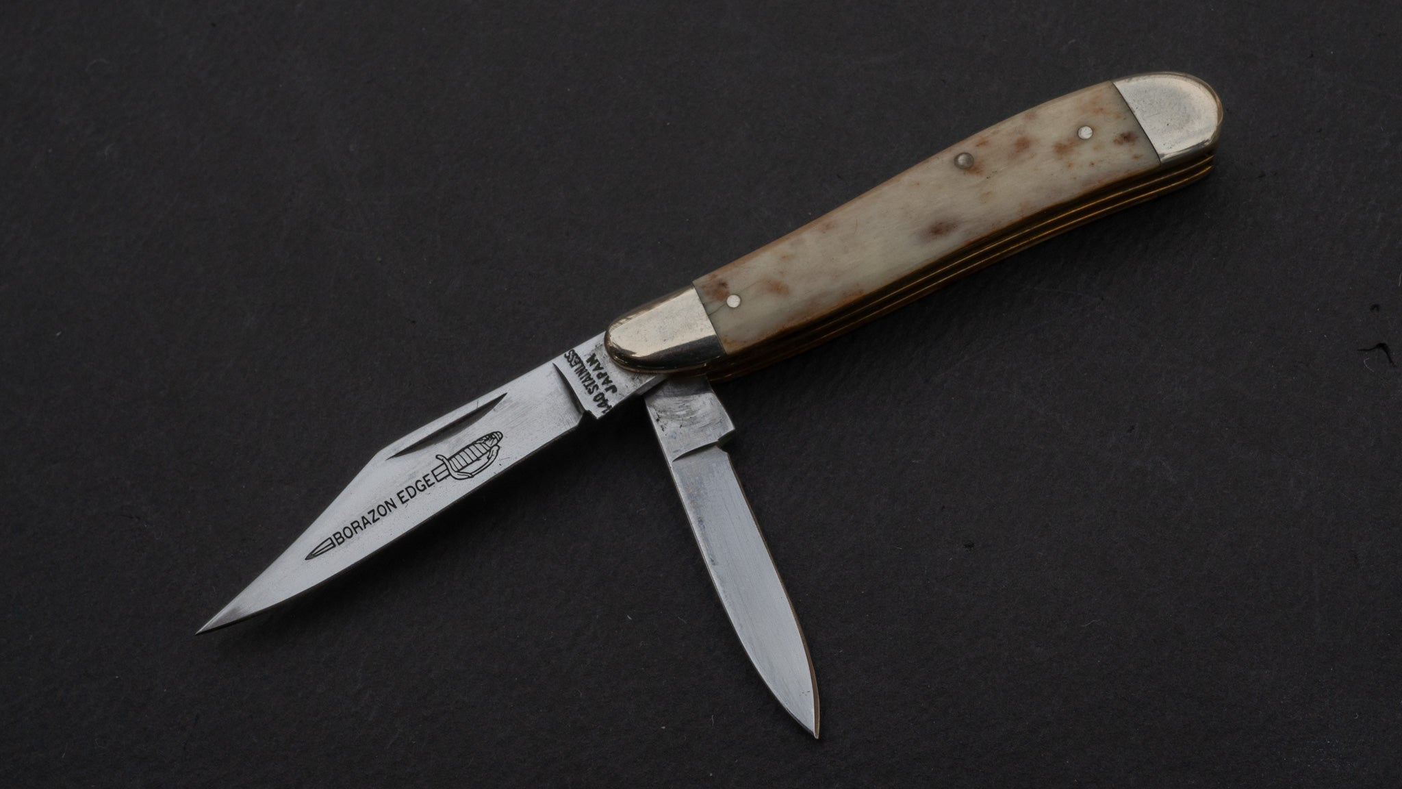Premium Borazon Edge NOS 2 Blade Folding Knife - 50mm & 35mm Blades with Protective Sheath | Compact EDC Tool for Camping, Hiking & Outdoor Survival