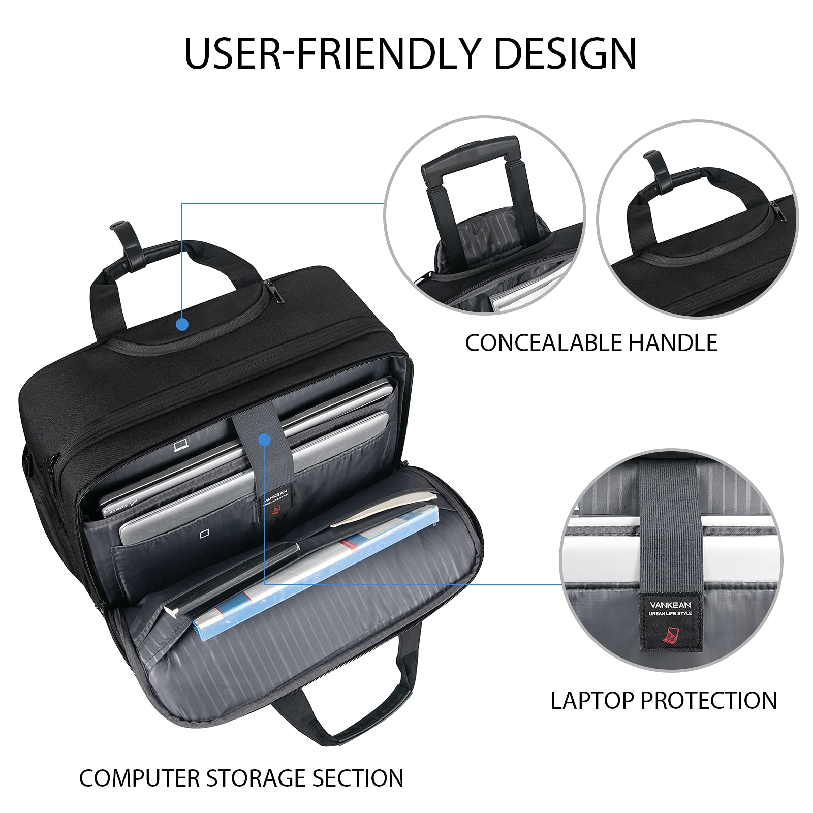17.3 Inch Rolling Laptop Bag - Waterproof Overnight Travel Business Briefcase with Wheels, Stylish Black Carry-On Luggage for Work, Commuting & Air Travel