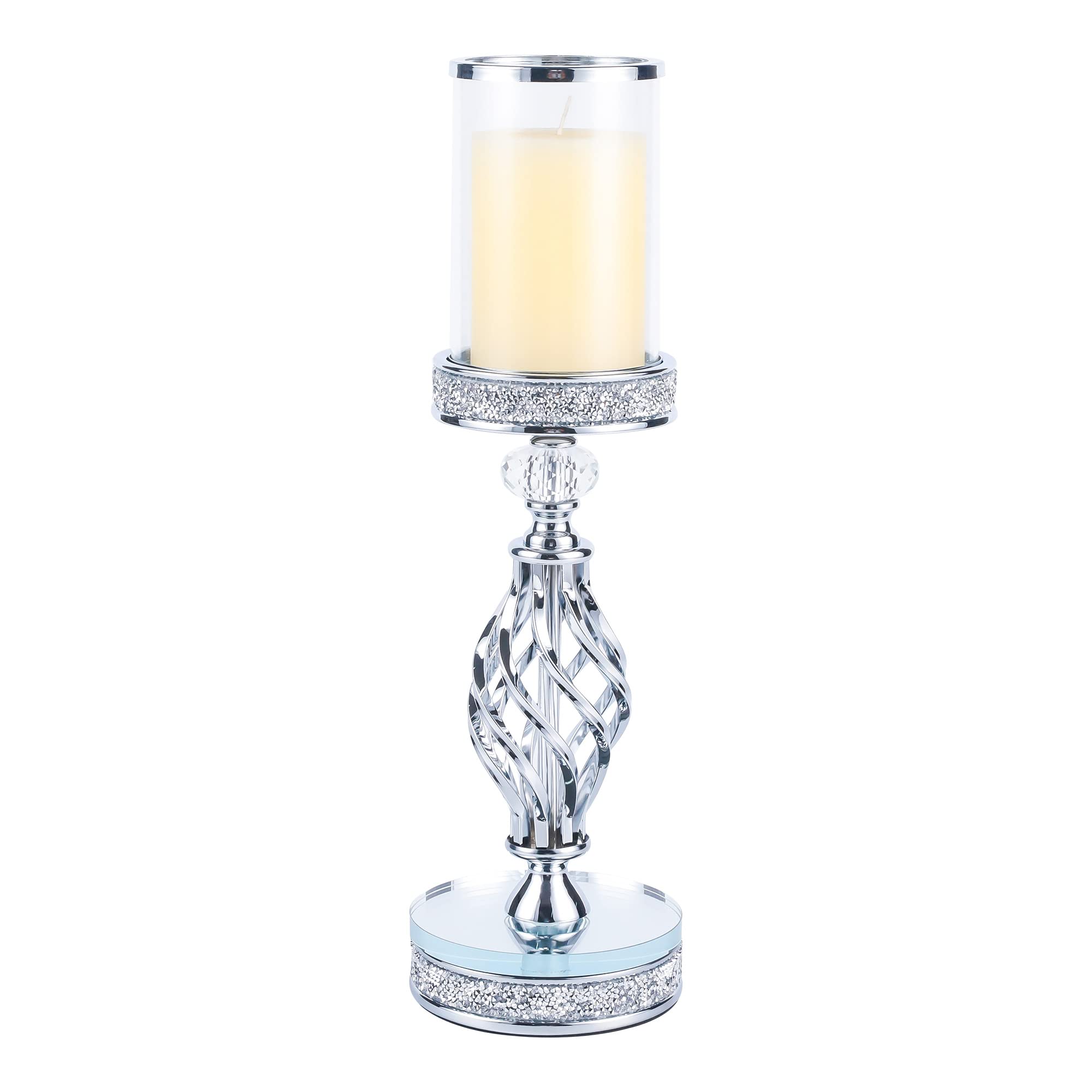 Hanjue Silver Metal Crystal Candle Holders for Pillar Candles - Elegant Home Decor Centerpiece for Coffee Table, Dining Table, Wedding & Party Decorations (Large Size CH0509) - Perfect for Romantic Dinners, Holiday Decor & Gift Giving