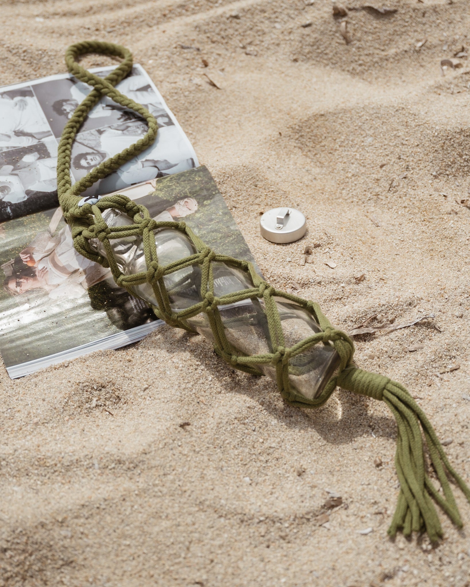 Handmade Macrame Bottle Holder for Wine & Water Bottles - Boho Chic Home Decor & Outdoor Picnic Accessory