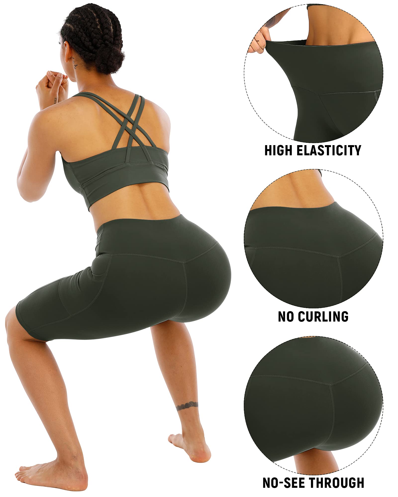 WHOUARE Women's High Waisted Yoga Shorts with Pockets - 4 Pack Workout Gym Shorts for Running, Cycling & Fitness | Tummy Control Athletic Shorts for Yoga, Pilates & Lounge Wear