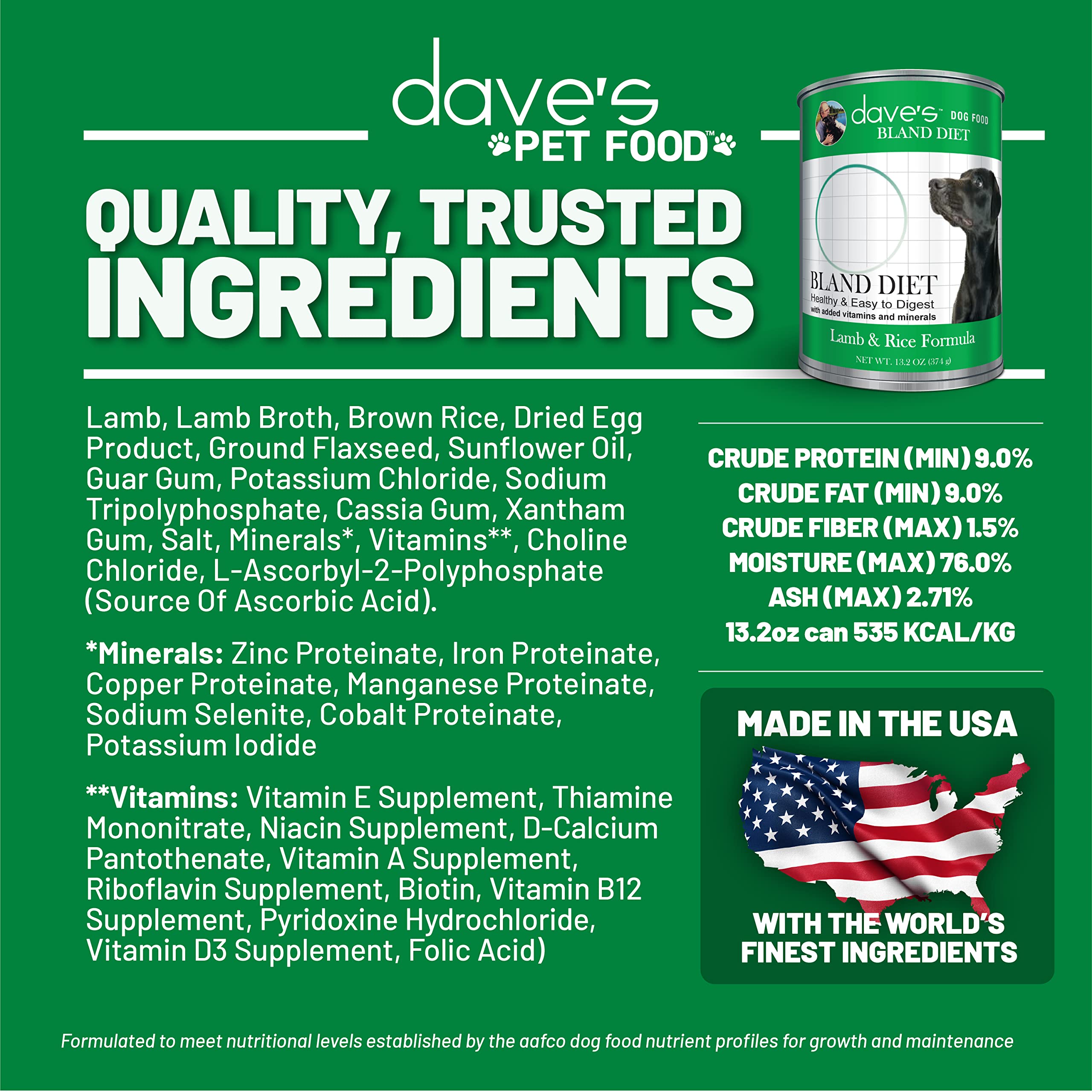 Dave's Pet Food Bland Dog Food (Lamb & Rice) - Sensitive Stomach Wet Dog Food for Digestive Care, Gluten-Free Canned Dog Food, 13.2 oz (Pack of 12) - Perfect for Dogs with Food Allergies & Upset Stomachs at Home or Travel