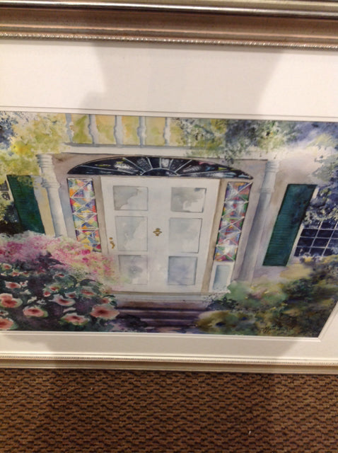 Original Signed Watercolor Painting 27x32 by Jan Swift - Elegant Doorway Art for Home & Office Decor