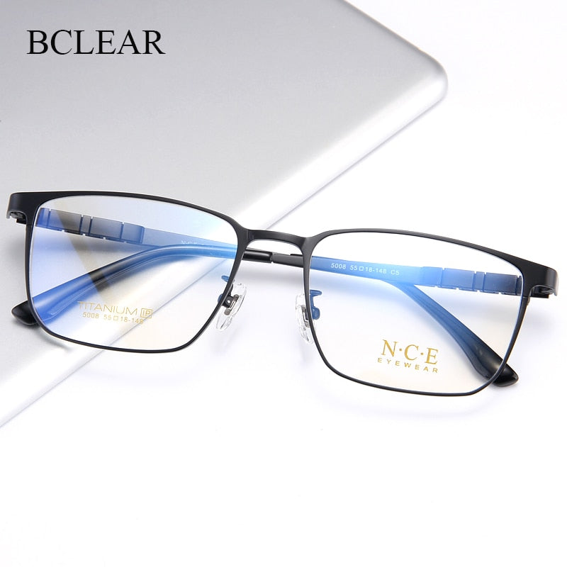 Bclear Men's Full Rim Square Titanium Eyeglasses Frame My5008 - Lightweight Durable Glasses for Work, Reading & Fashion