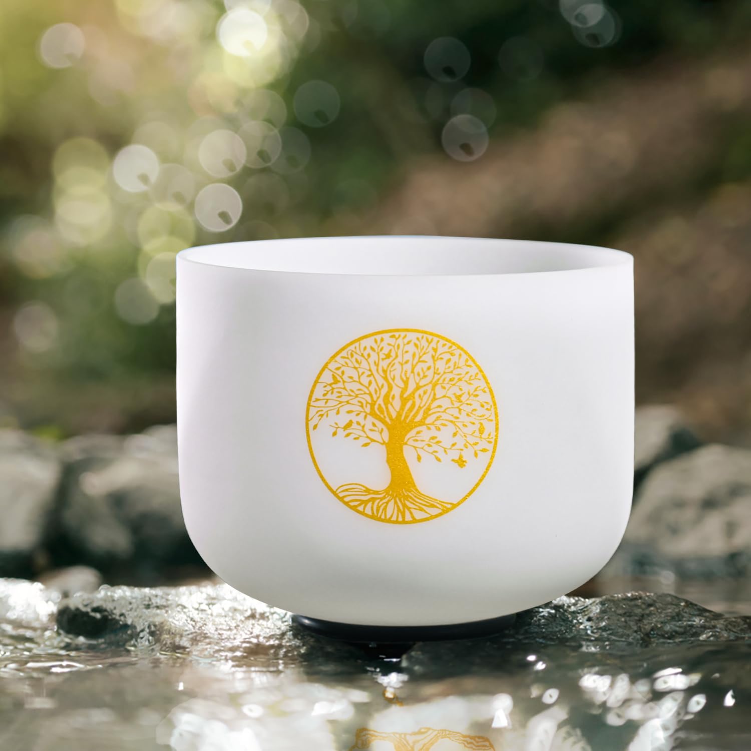 8 Inch 432Hz F Note Heart Chakra Crystal Singing Bowl - Frosted Quartz Tree of Life Sound Bowl with Suede Mallet & O-Ring for Meditation, Yoga, Reiki, Sound Therapy & Energy Healing - Perfect for Spiritual Healing, Chakra Balancing & Relaxation at Home or Studio