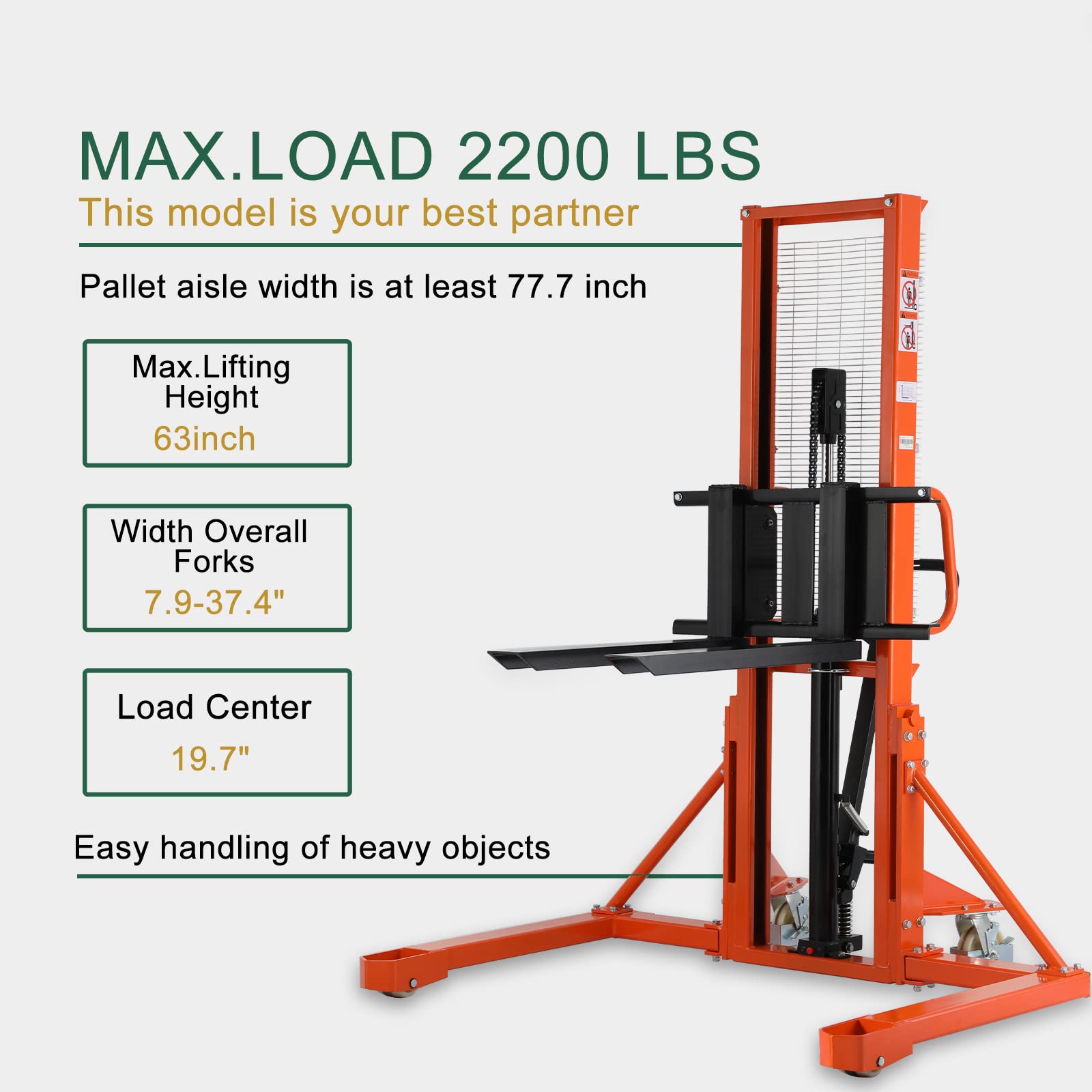 Tory Carrier Manual Pallet Stacker - 1100lbs Capacity, 63