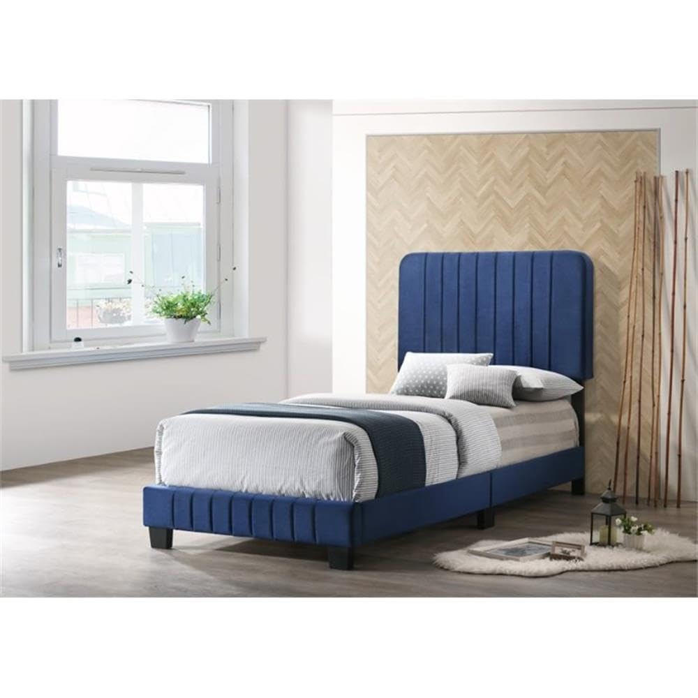 **Glory Furniture Lodi Velvet Upholstered Twin Bed Frame - Navy Blue Velvet Fabric, Modern Kids & Guest Room Bed - Perfect for Small Spaces & Cozy Bedrooms**