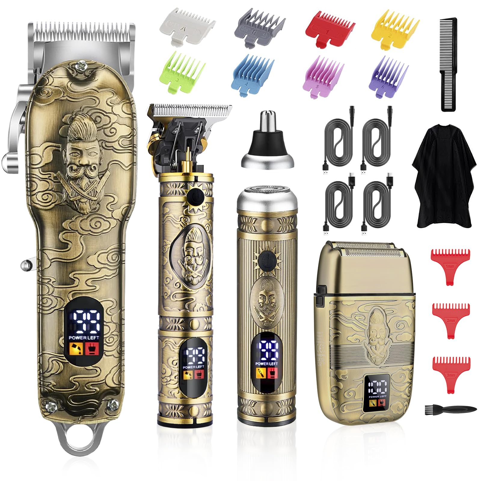 Soonsell Professional Hair Clippers for Men - T-Blade Trimmer & Nose Hair Trimmer Set with LCD Display - Electric Razor for Precise Hair Cutting & Grooming (Bronze) - Perfect for Home Barbering, Beard Trimming, and Personal Grooming