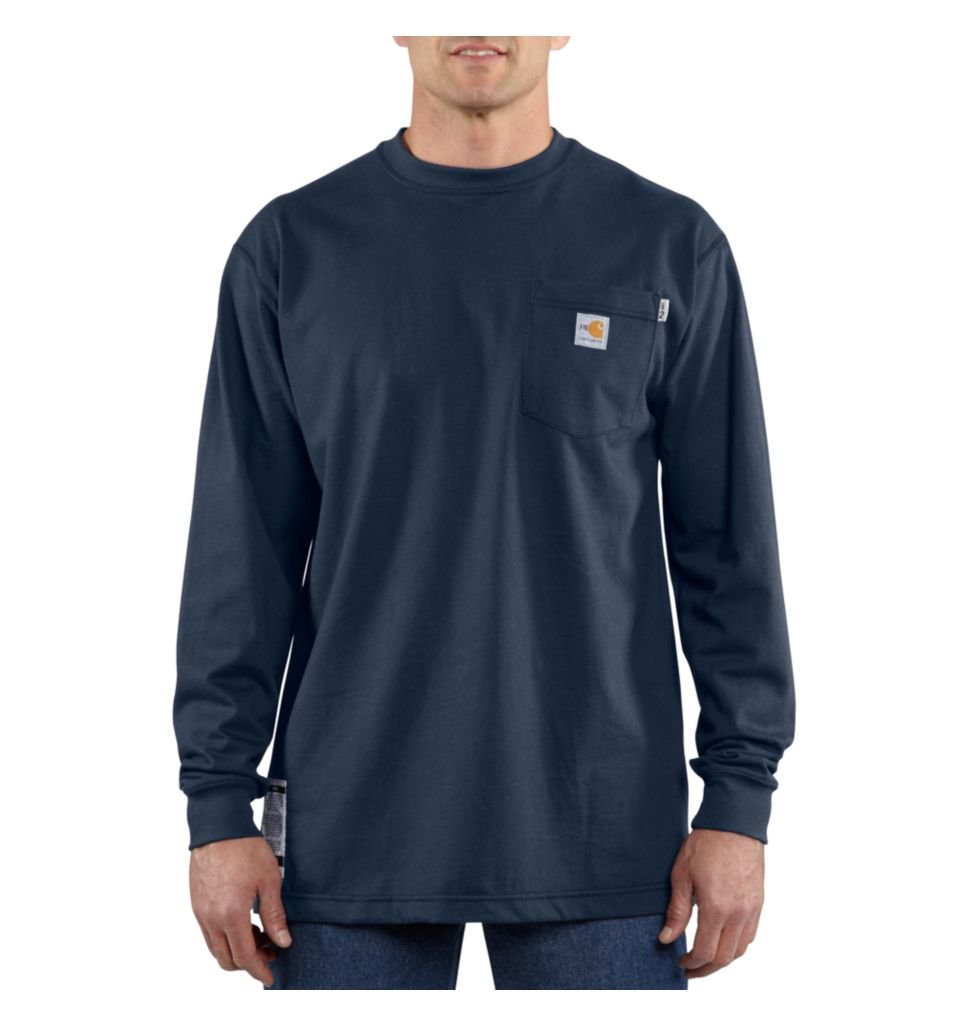 Carhartt Men's Flame Resistant Force Cotton Long Sleeve T-Shirt - Big & Tall Size, Dark Navy, XX-Large Tall US - Durable Workwear for Construction, Oilfield & Outdoor Jobs
