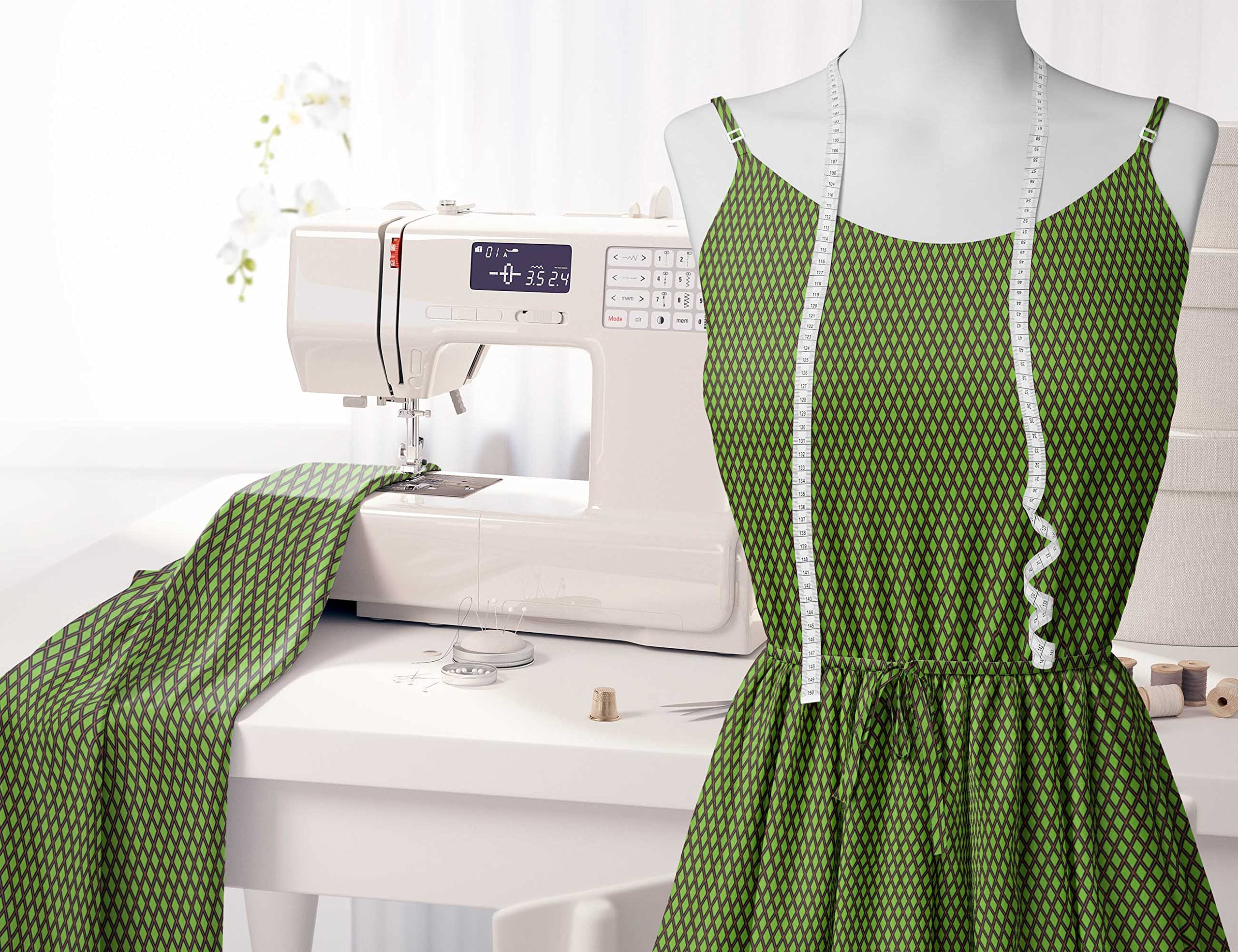 Soimoi Moss Green Georgette Fabric by The Yard - 42 Inch Wide Diamond Geometric Print - Elegant Classic Pattern for Dresses, Curtains & Home Decor