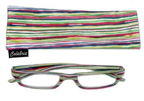 Calabria 729 Striped Reading Glasses with Matching Case - Lightweight Blue & White Striped Readers for Women & Men - Perfect for Reading, Computer Use & Office Work