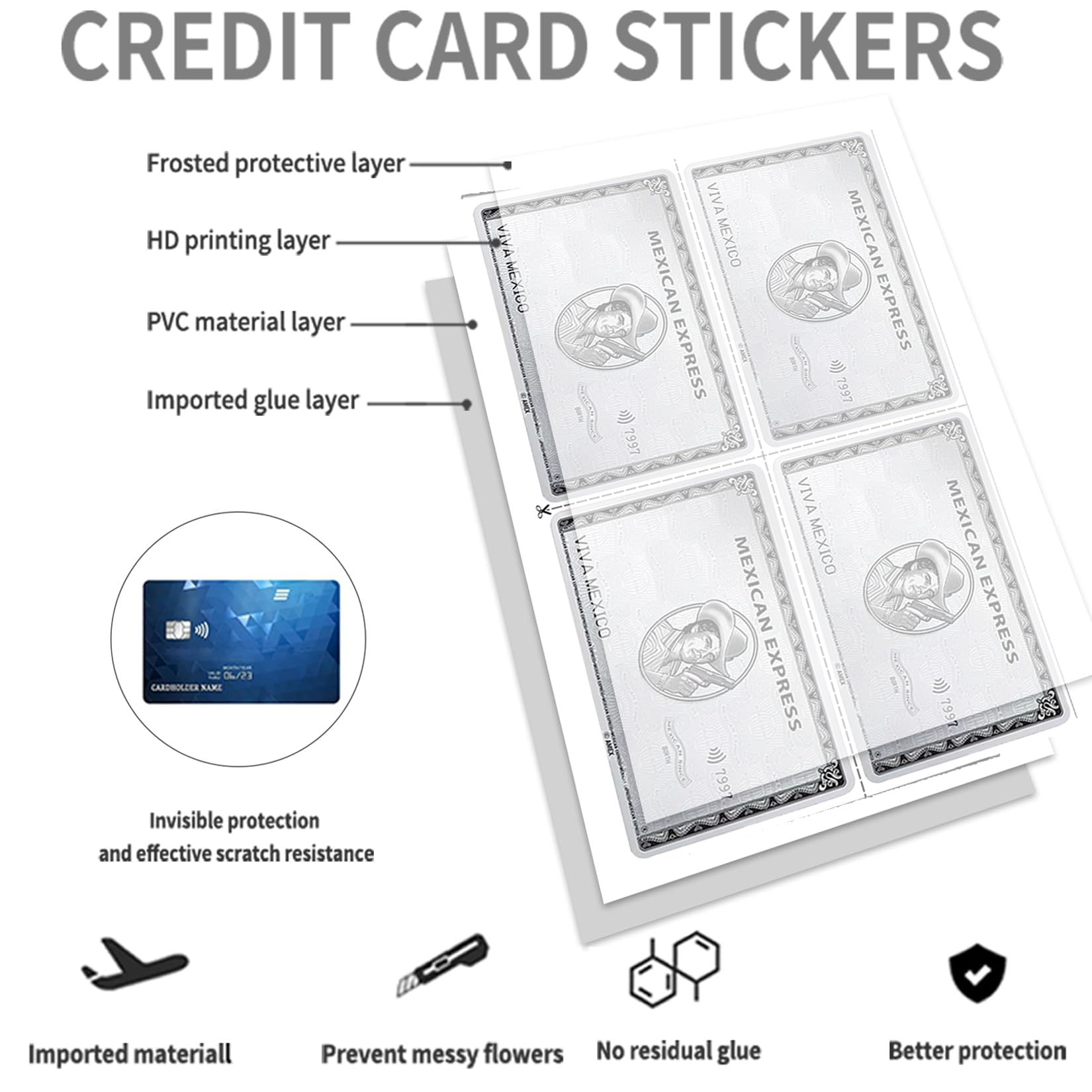 Amlo Mexican Peso Credit Card Stickers - 4PCS Removable, Bubble-Free, Slim & Waterproof Debit Card Skins with 1000 Peso Cultural Design | Personalize Bank Cards for Travel, Gifts & Everyday Use (Color-H, 4PSC)