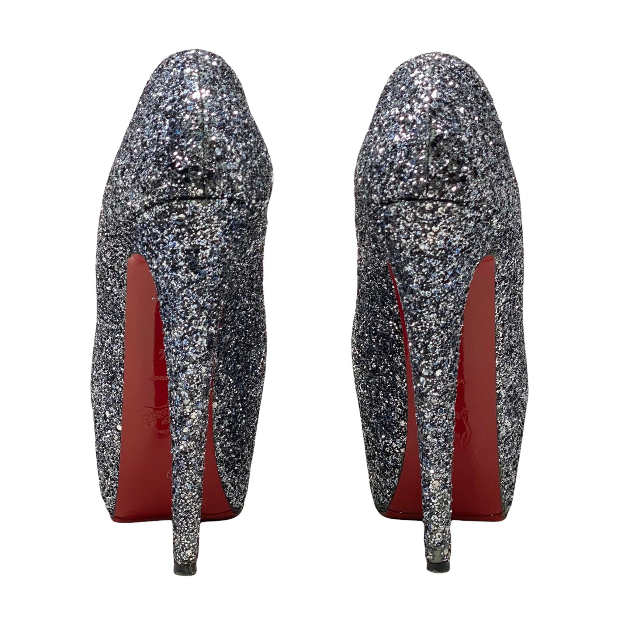 Christian Louboutin Blue Glitter Daffodile Pumps Women's High Heels Size 35.5 - Perfect for Evening Parties, Weddings & Special Occasions