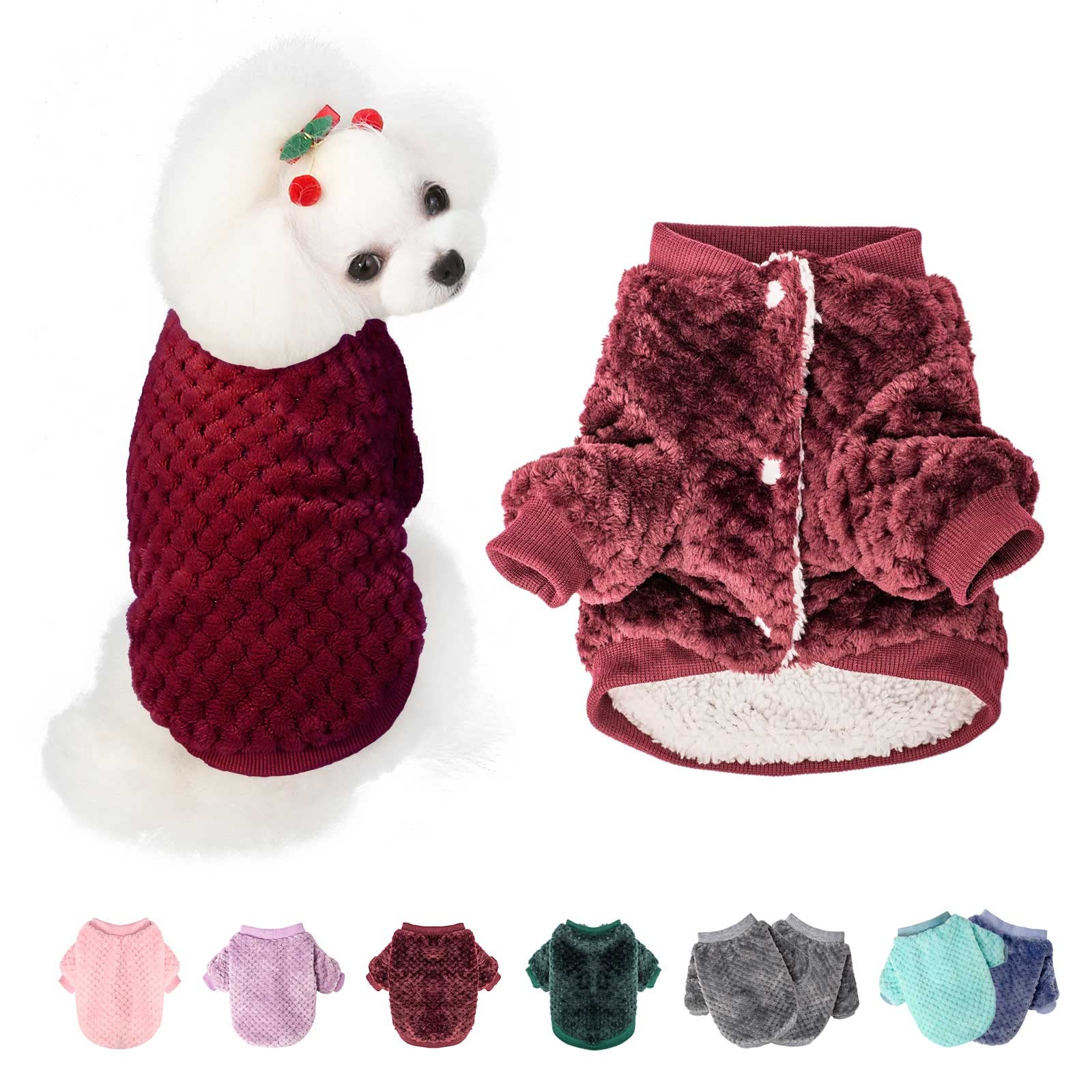 Warm Soft Flannel Dog Sweater & Coat for Small Medium Dogs or Cats - Cozy Pet Jacket for Puppies, Boys & Girls - Winter Christmas Cold Weather Vest (X-Large, Dark Red) - Perfect for Outdoor Walks & Holiday Photos