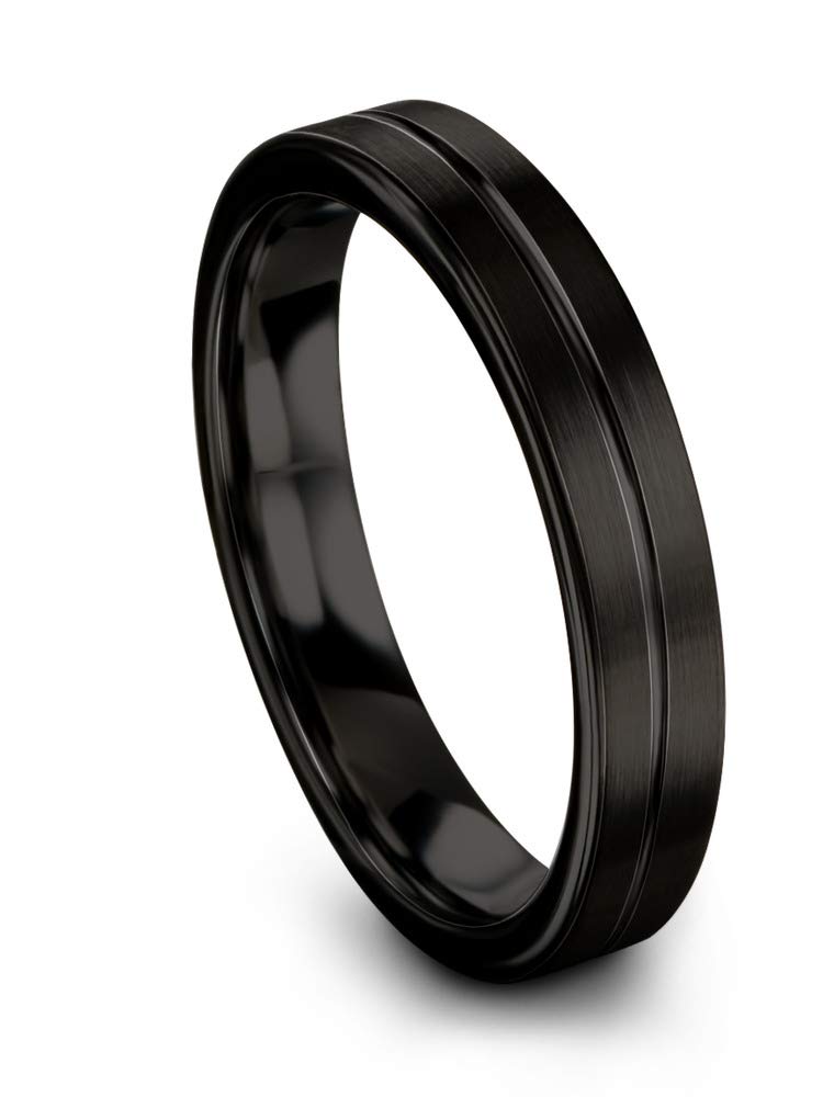 Tungsten Carbide Wedding Band Ring 4mm for Men & Women - Blue Black Center Line, Flat Cut, Brushed & Polished Finish - Custom Engraved Anniversary & Engagement Ring - Perfect for Weddings, Proposals & Special Occasions