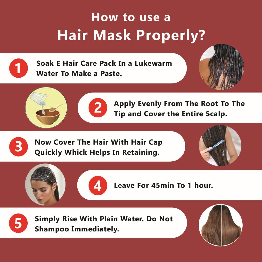 E-HAIR CARE Natural Hair Mask Powder - 100g with Aloe Vera, Amla, Brahmi & 7 Herbs for Hair Growth & Repair | Includes Gloves, Dye Brush, Shower Cap & Ear Caps | DIY Hair Treatment for Dry, Damaged Hair at Home