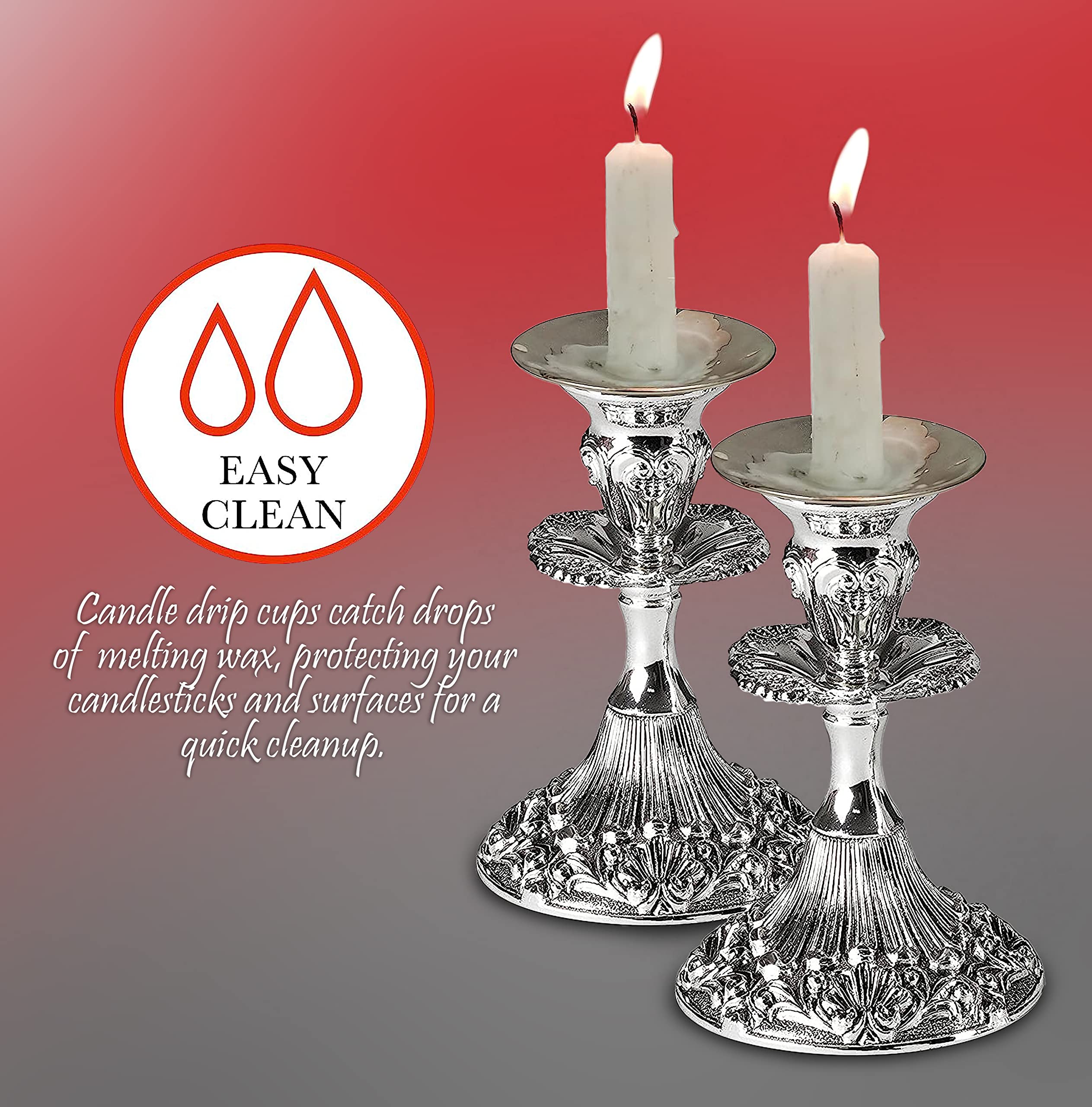 Reusable Metal Candlestick Liners & Drip Guards - Nickel Plated Safety Pin Bobeches for Secure Candle Hold - Silver (2 Pack) - Perfect for Hanukkah, Shabbat & Jewish Holiday Decorations