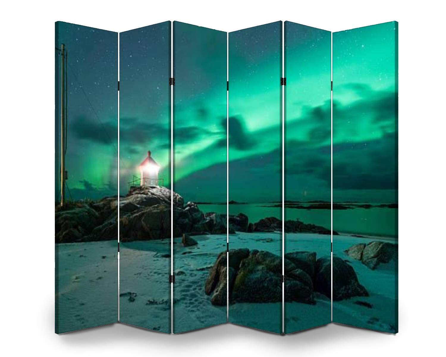 6 Panel Folding Room Divider Privacy Screen - Freestanding Indoor/Outdoor Partition for Home, Office & Events - Lightweight Portable Protective Wall Separator with Lofoten Lighthouse Design - Perfect for Creating Private Spaces in Living Rooms, Bedrooms, Gardens and Commercial Areas