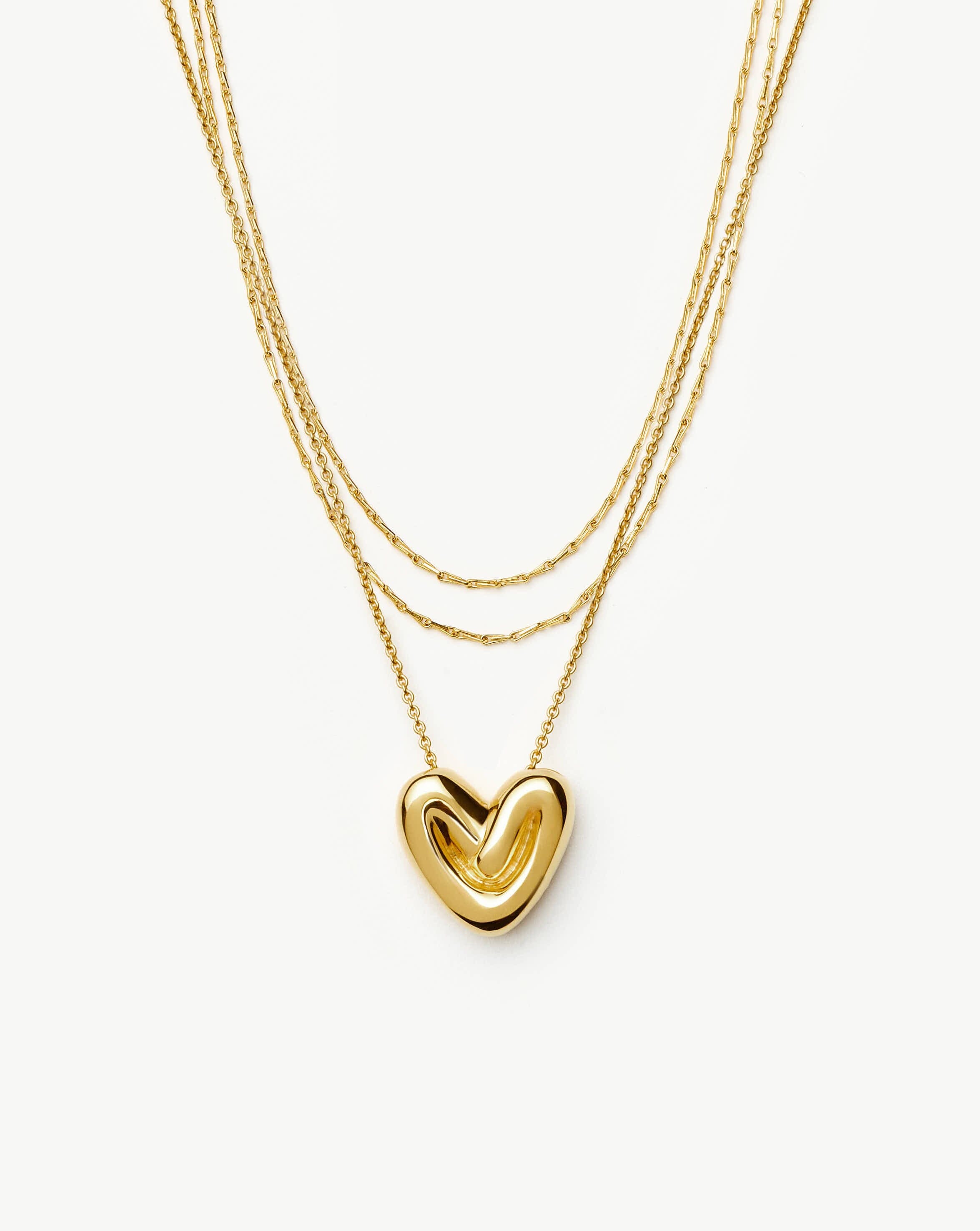 Double Chain & Puffy Heart Necklace Set - 18k Gold Plated Jewelry for Women | Elegant Layered Necklace for Valentine's Day, Anniversary Gift, Date Night & Special Occasions