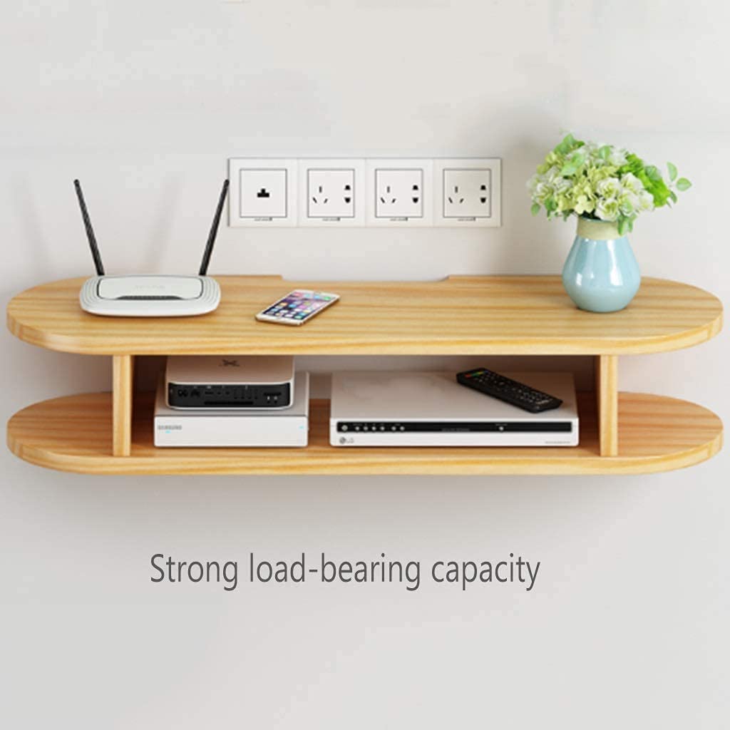 Wooden Wall Mount TV Shelf - Router Storage Rack & Set-top Box Organizer for Living Room & Bedroom (Yellow, 80x20x18cm) - Space Saving Home Entertainment Storage Solution