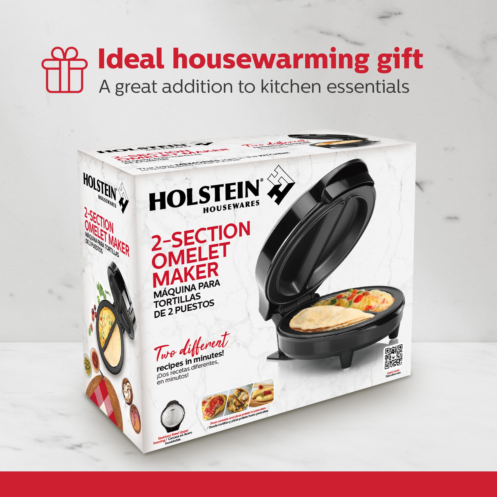Holstein Housewares Non-Stick Omelet & Frittata Pan - 2 Portion Egg Cooker with Stainless Steel Handle - Perfect for Breakfast, Brunch & Quick Meals - Black/Stainless Steel Design