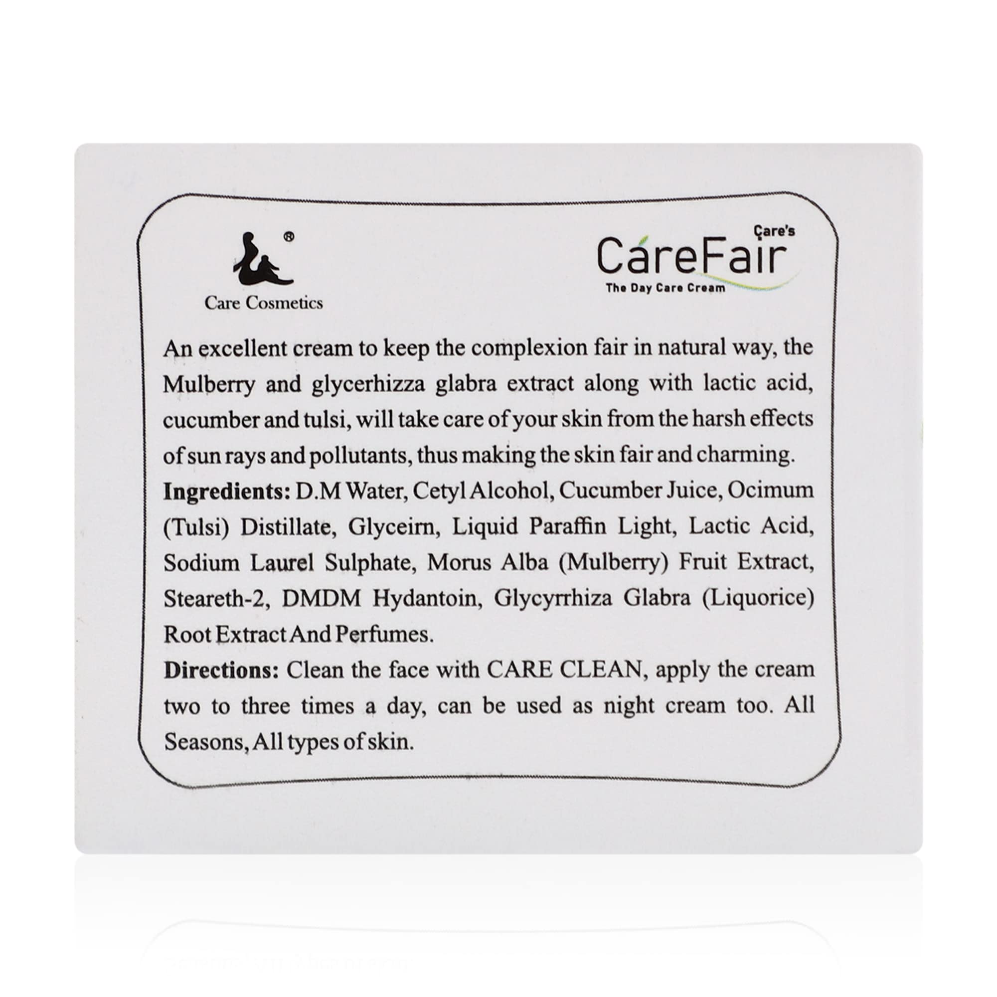 Care Cosmetics Fairness Cream for Normal to Dry Skin - 50g/1.7oz - Brightening & Moisturizing Face Cream for All Seasons | Day & Night Use for Glowing Skin