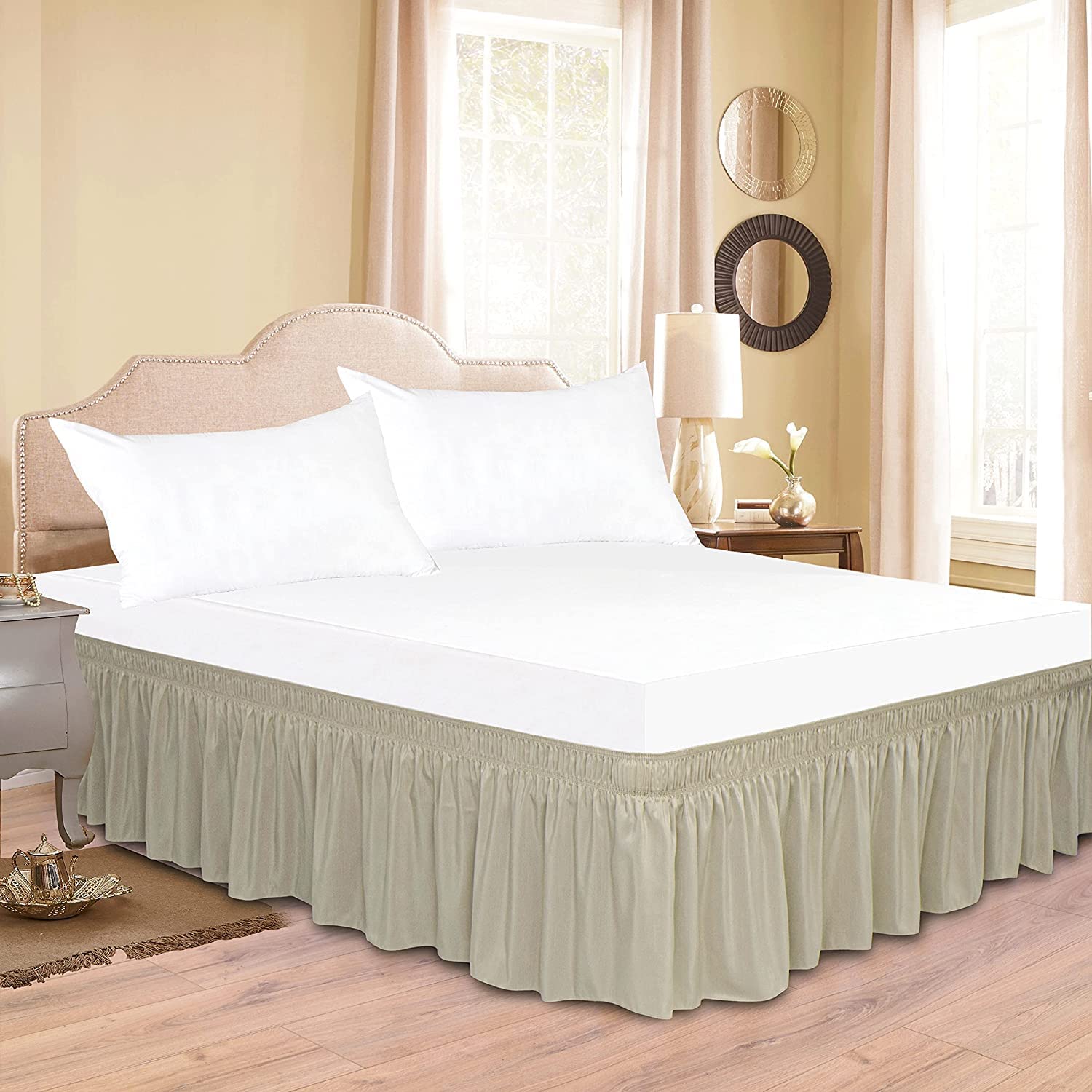 Premium 100% Egyptian Cotton 600 TC Wrap Around Bed Skirt with Adjustable Elastic Belt - 14