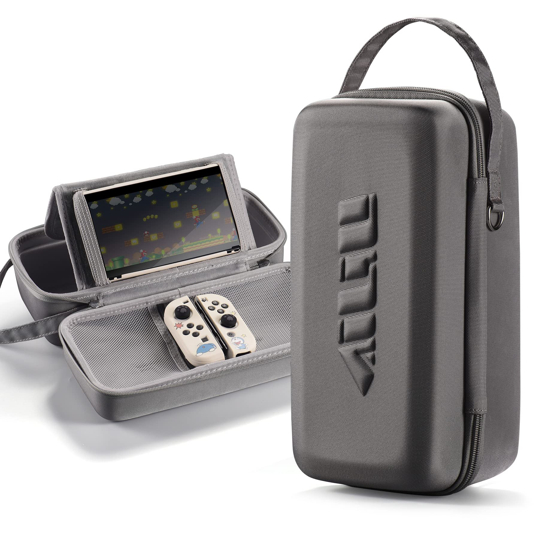 Nintendo Switch Carrying Case for Travel - Hard Shell with Soft Lining for Switch OLED & Pro Controller (16 Game Storage) - Grey