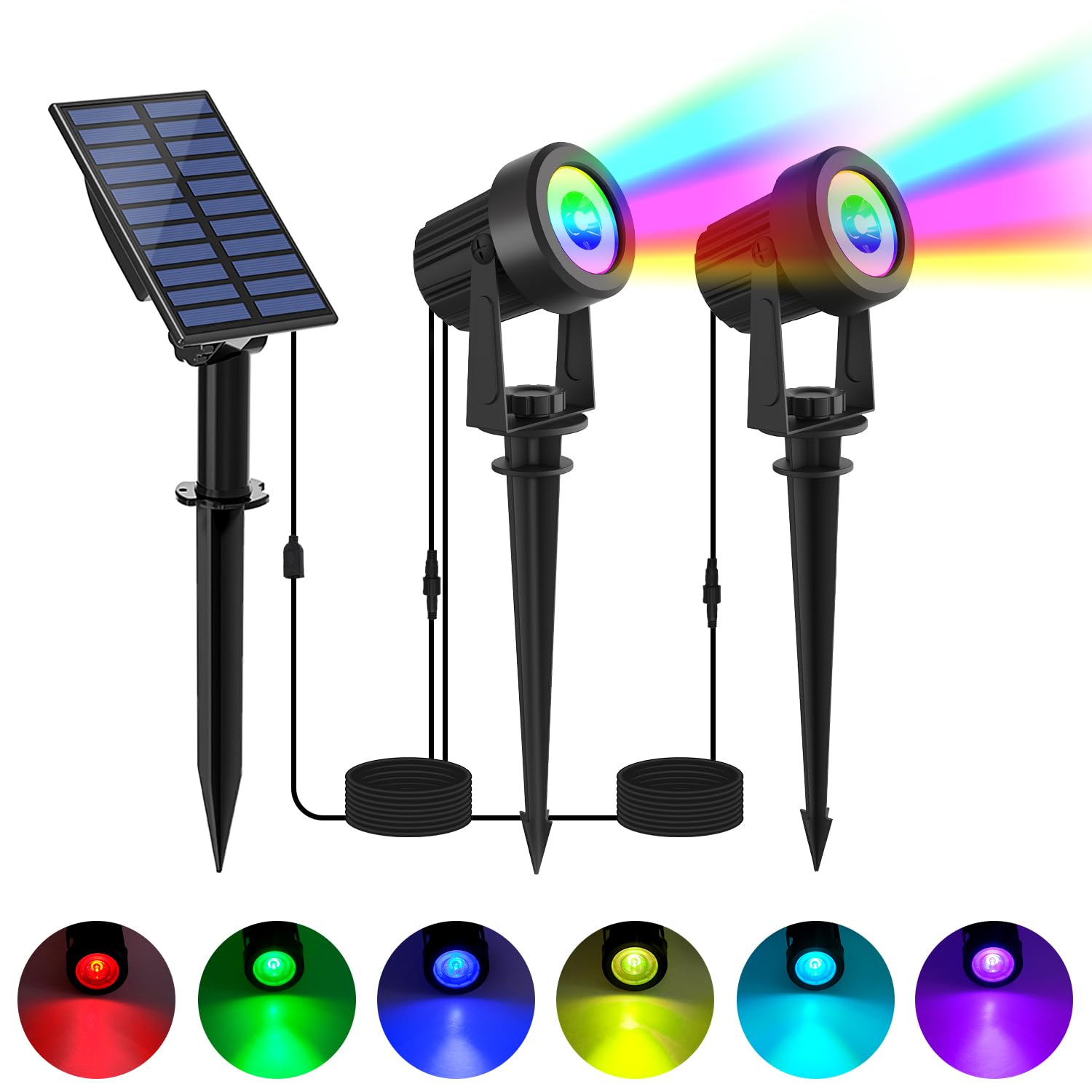2 Pack Solar Spot Lights Outdoor Waterproof IP65 - Color Changing Landscape Lighting for Garden, Yard, Lawn, Pathway | Christmas Decorative & Year-Round Use