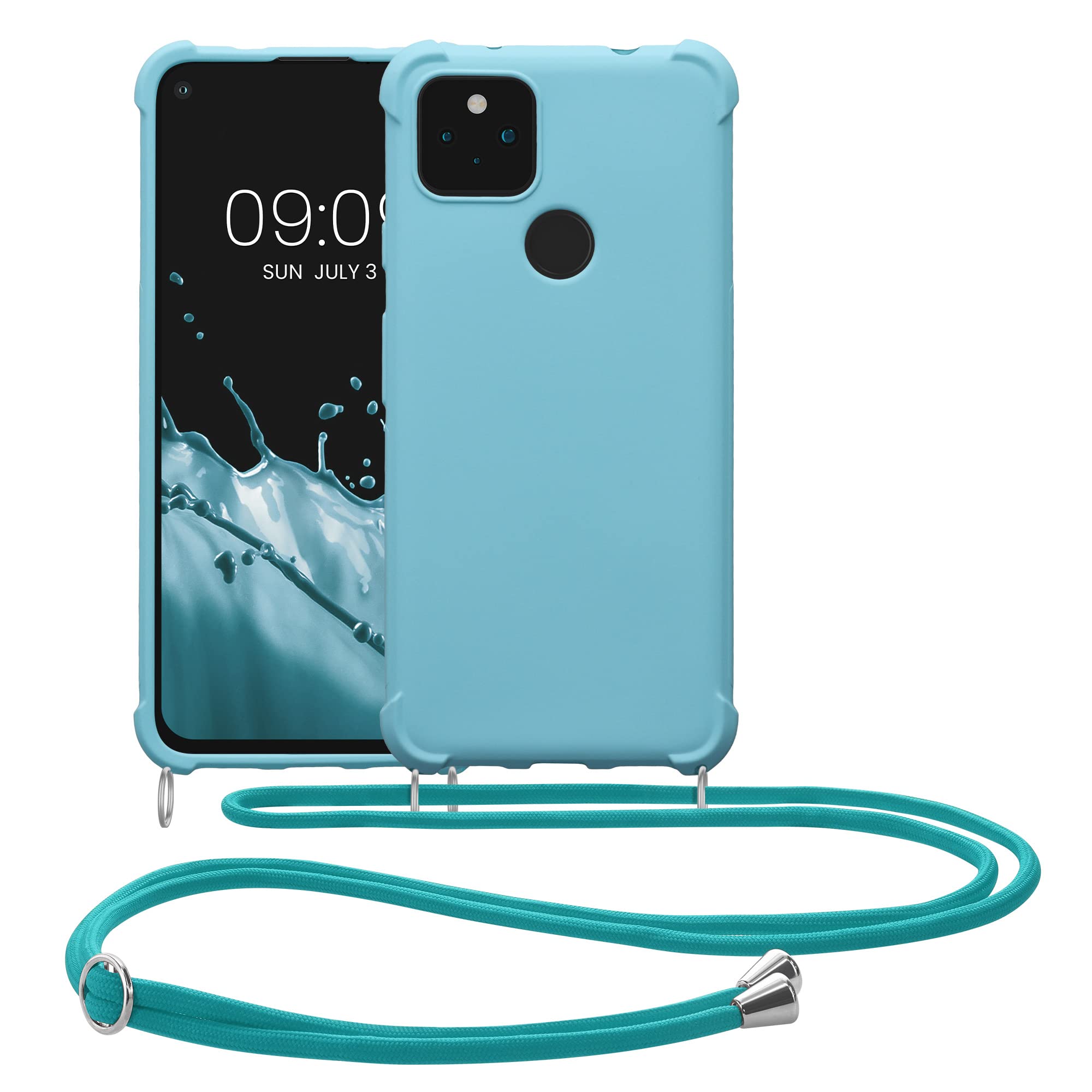 kwmobile Google Pixel 5a 5G Crossbody Case - Light Blue TPU Cover with Strap for Daily Use