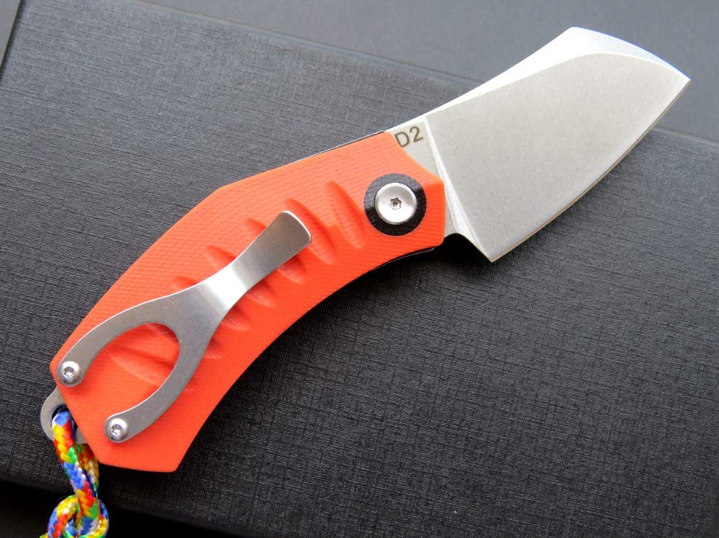 Eafengrow EF85 Folding Pocket Knife - D2 Steel Blade with Stone Wash Finish, G10 Handle, Ball Bearing Flipper & Clip - Perfect for Outdoor Camping, Survival & Everyday Carry (EDC) - Orange