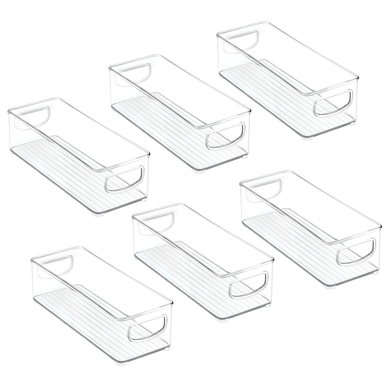 mDesign Small Plastic Storage Bins with Handles - 6 Pack Clear Organizer for Office Supplies, Pens, Pencils & Notes | Perfect for Filing Cabinets, Closet Shelves & Desk Drawers | Space-Saving Home & Office Organization Solution
