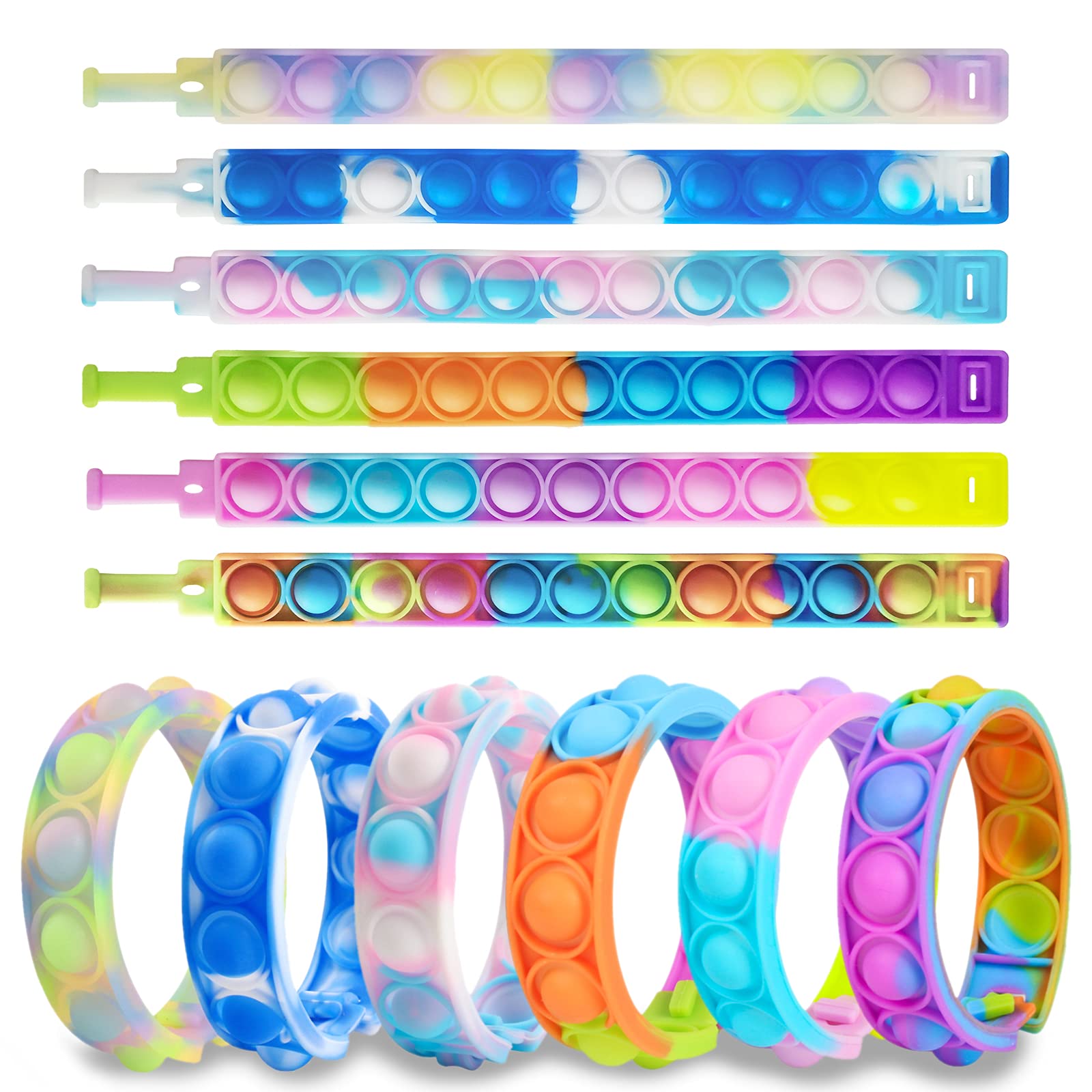 12 Pack Pop Bracelet Bubble Fidget Sensory Toys - Stress Relief & Anxiety Relief for Kids & Adults - Perfect for Classroom Prizes, Party Favors, Easter Egg Fillers, Christmas Stocking Stuffers & Valentine's Day Gifts - Great for ADHD, Autism & Sensory Play