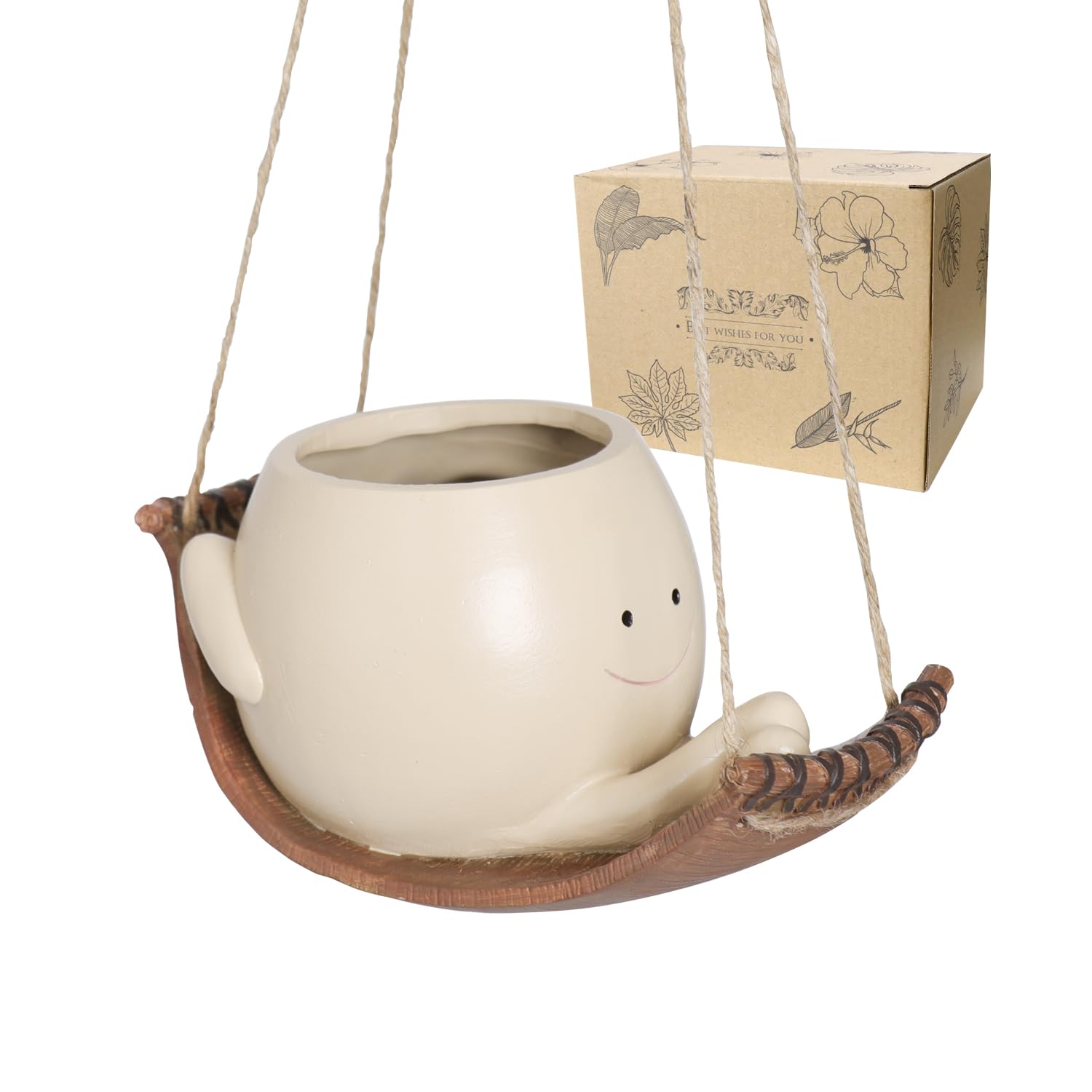 Smiling Face Hanging Hammock Planter - Resin Swing Pot for String of Pearls Plants | Indoor/Outdoor Flower Pot for Home Decor, Garden & Patio | Perfect Gift for Mother's Day, Christmas & Housewarming