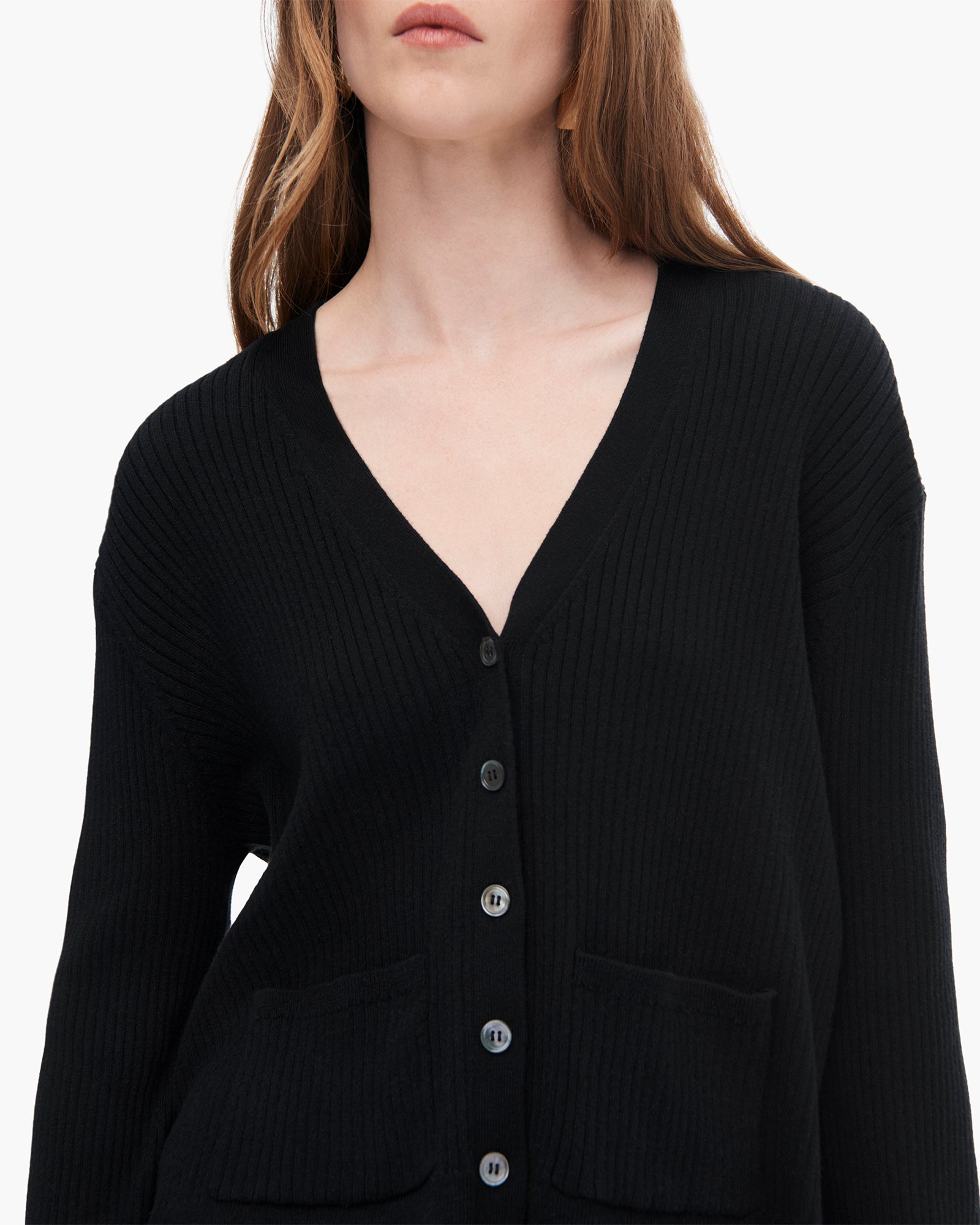 Soft Cotton Cashmere Ribbed Long Sleeve Cardigan Sweater for Women - Cozy Winter Knitwear - Perfect for Office, Lounge & Casual Outings - Black