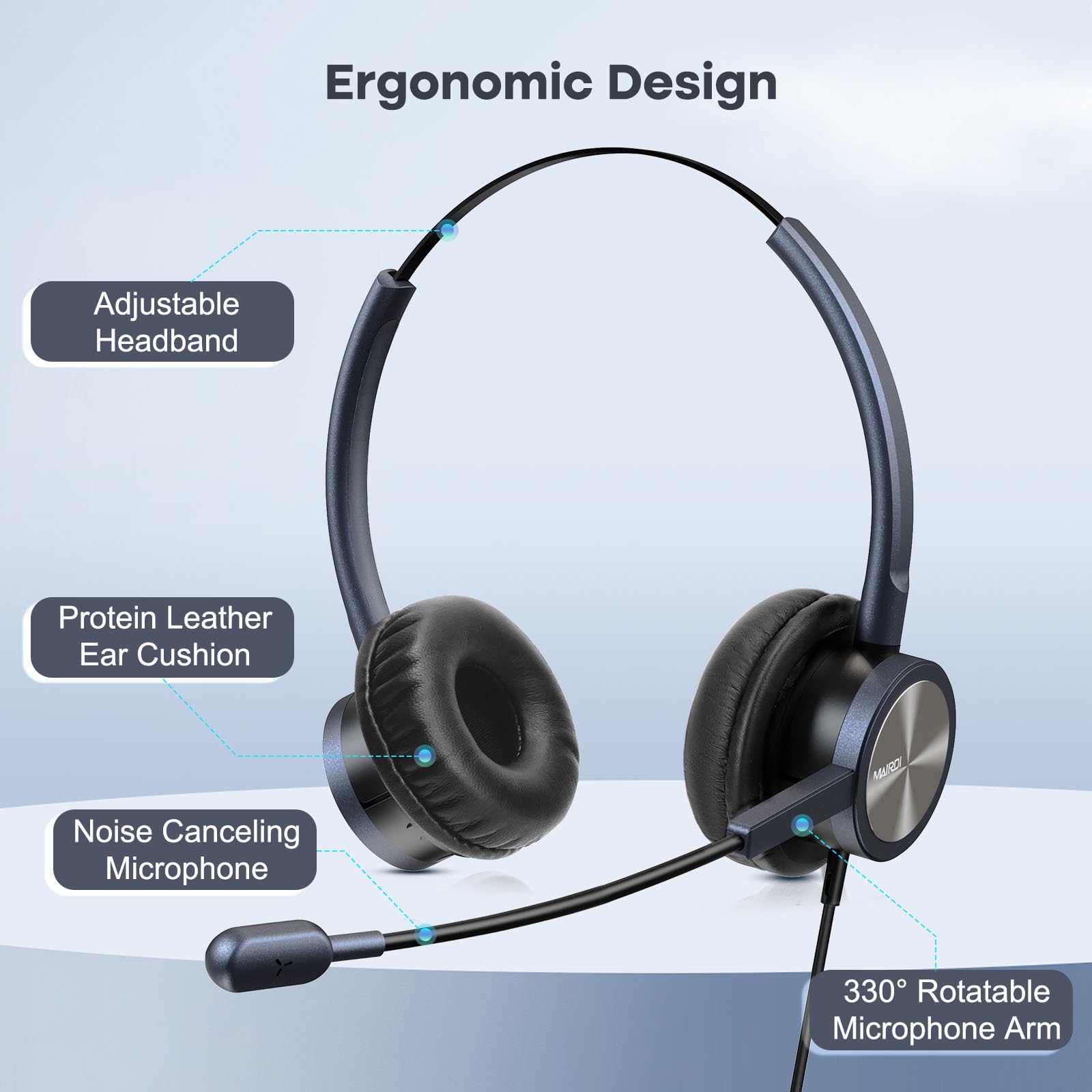 MAIRDI Noise Canceling Telephone Headset with Microphone - Binaural Office Headset with RJ9 Jack & 3.5mm Connector for Call Center, Desk Phone, Cell Phone, PC & Laptop - Compatible with Cisco 7941 7965 6941 7861 8811 8961 - Perfect for Remote Work, Customer Service & Business Calls