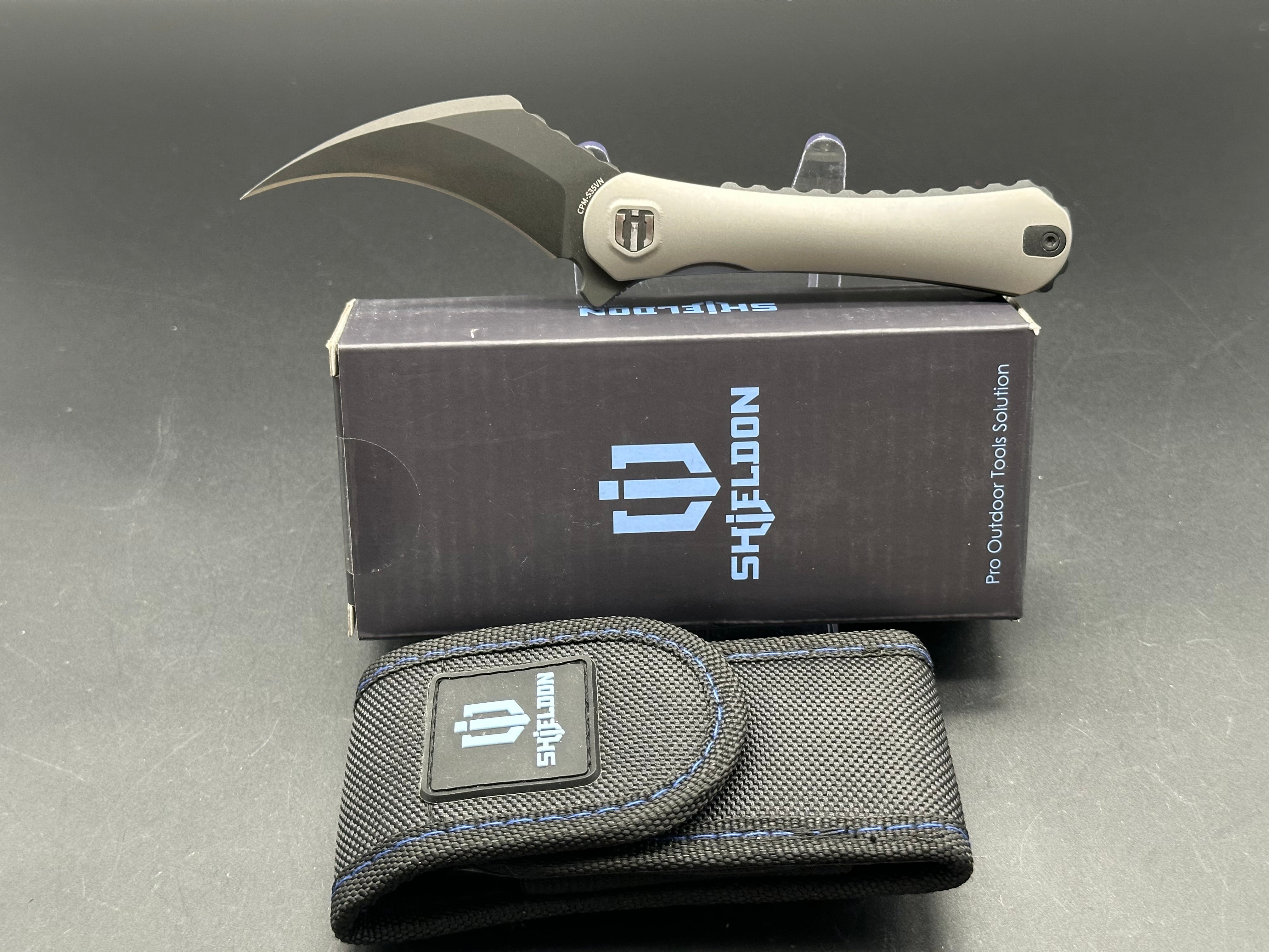 Shieldon Scythe XL Titanium Handle with S35VN Blade - Premium Outdoor Survival Knife for Camping, Hunting & Bushcraft