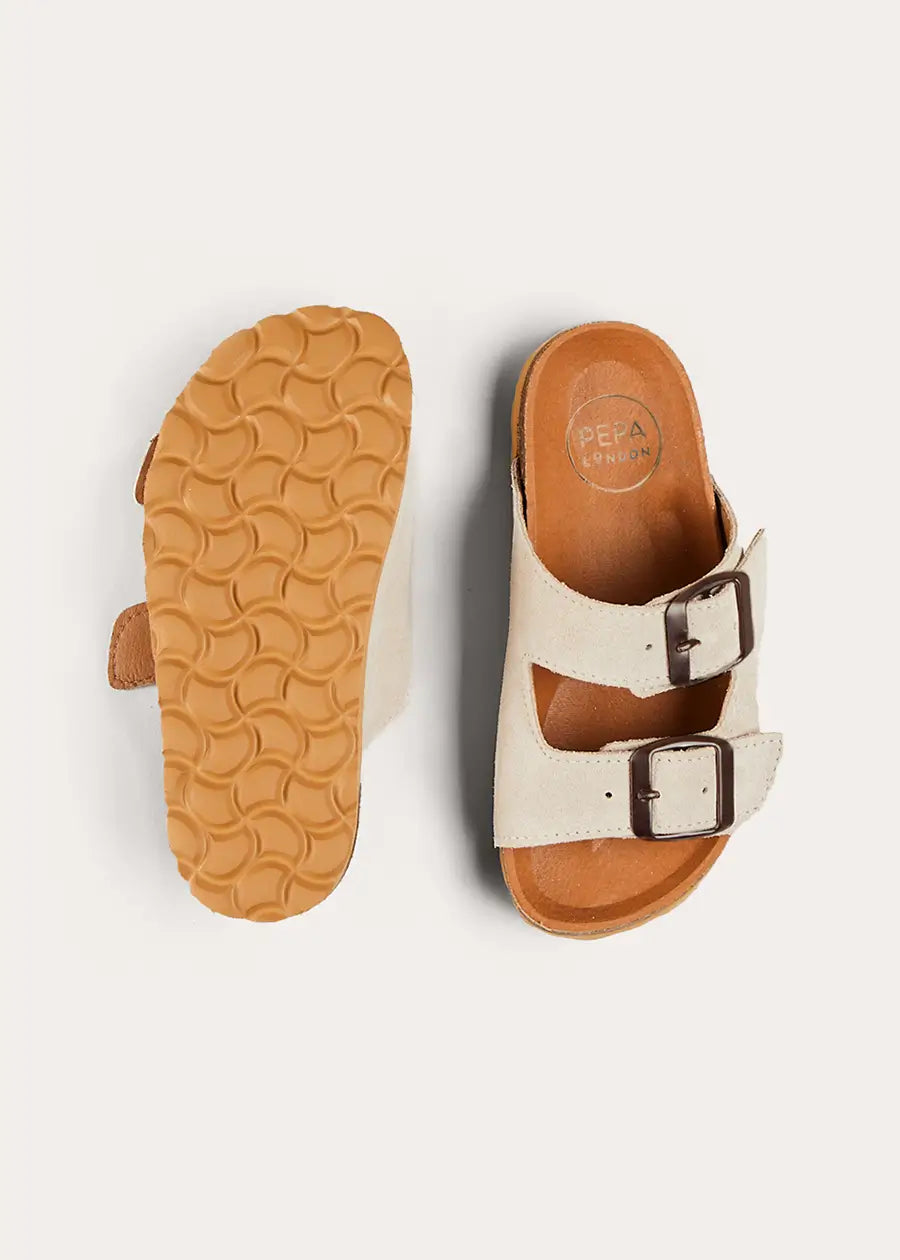 Beige Suede Buckle Detail Sandals for Women | Size 28-35 EU | Comfortable Summer Casual Footwear | Perfect for Beach, Vacation & Everyday Wear